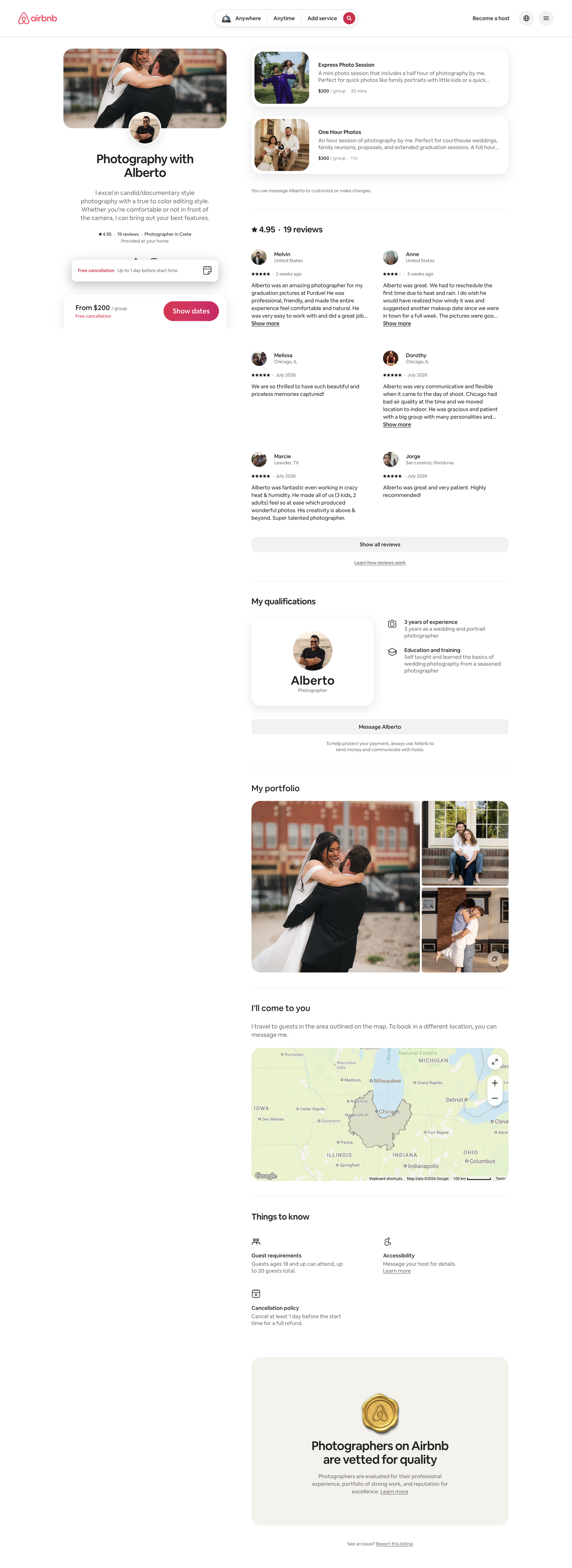 Airbnb - Photography with Alberto · ★4.95 screen