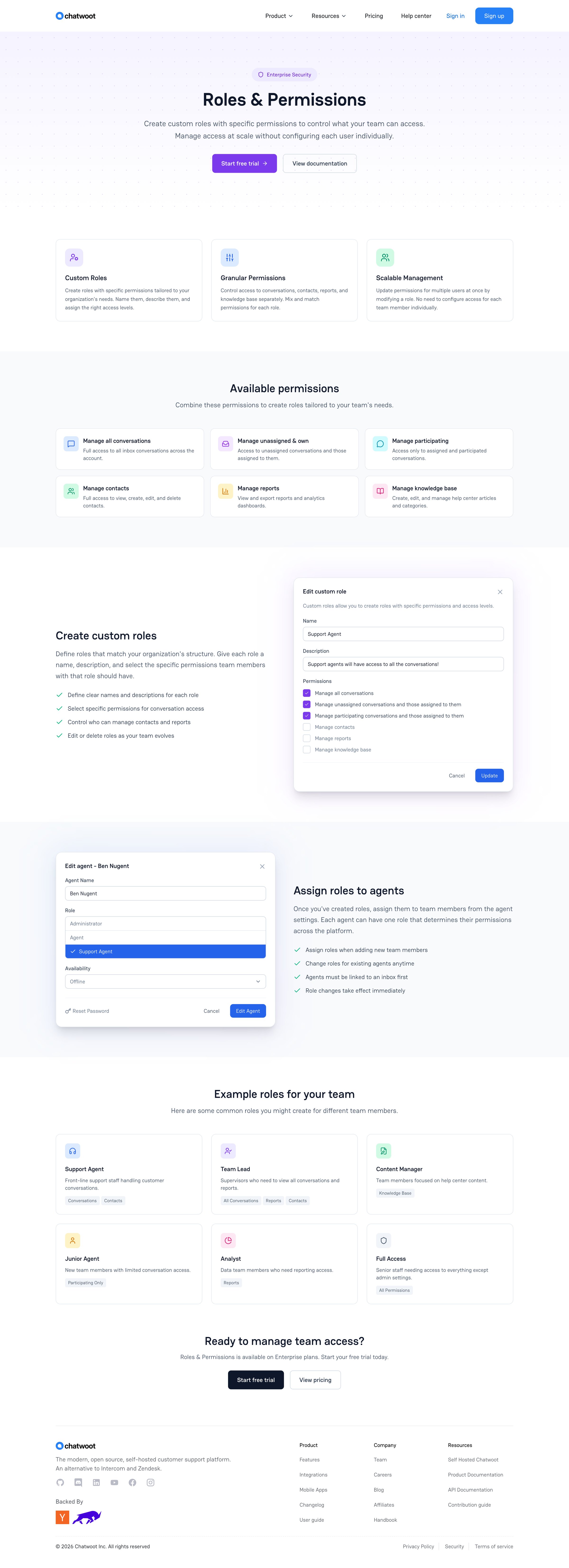 Chatwoot - Roles & Permissions - Custom Access Control Chatwoot screen