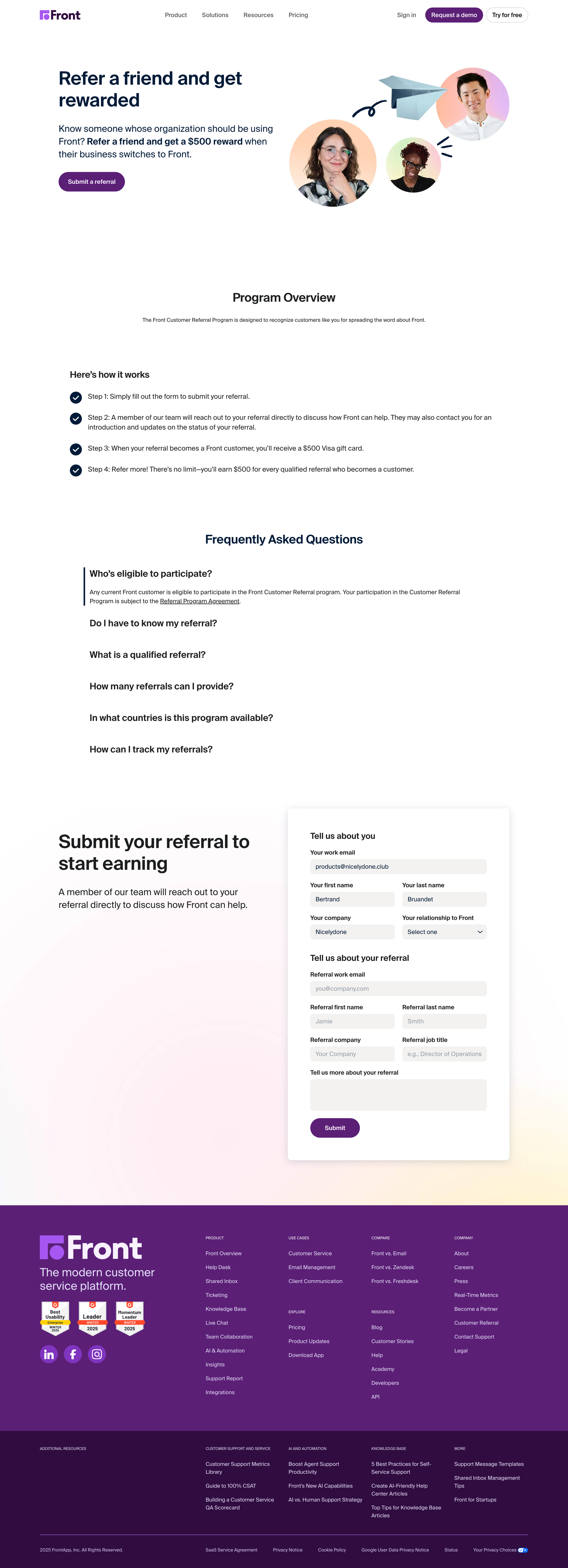 Customer Referral | Front from Front
