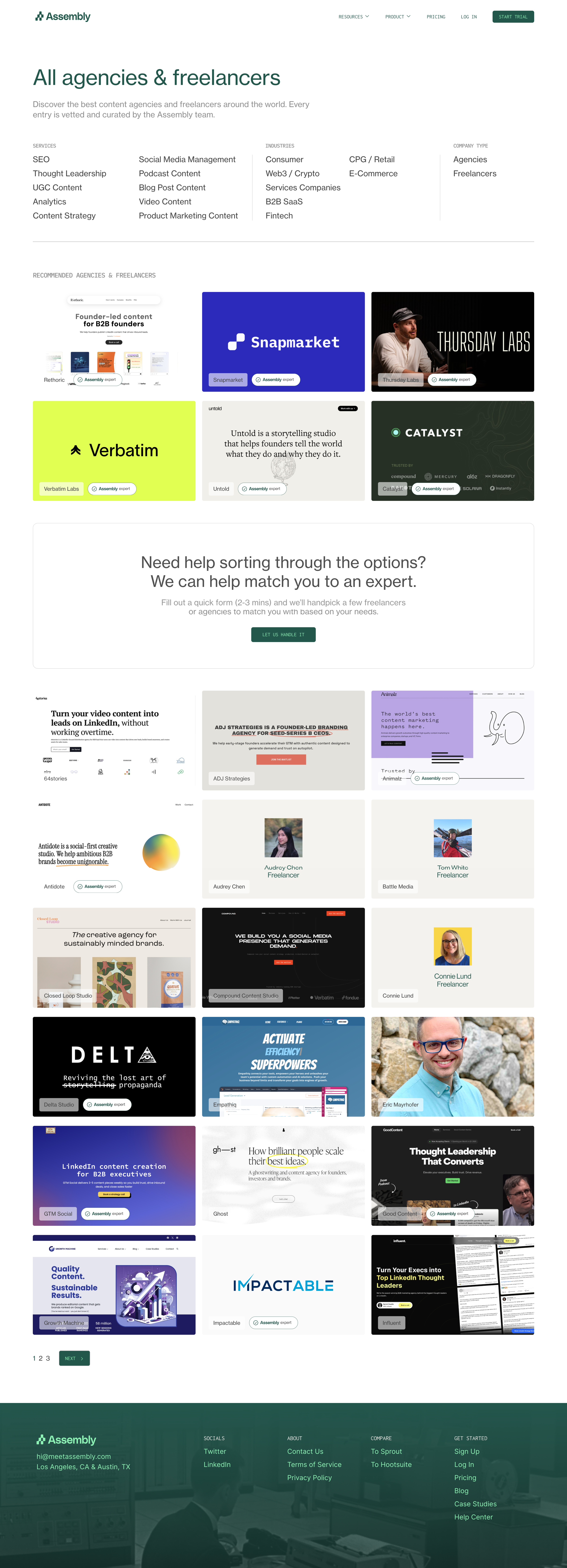 Assembly - All Agencies | Freelancers Directory by Assembly screen