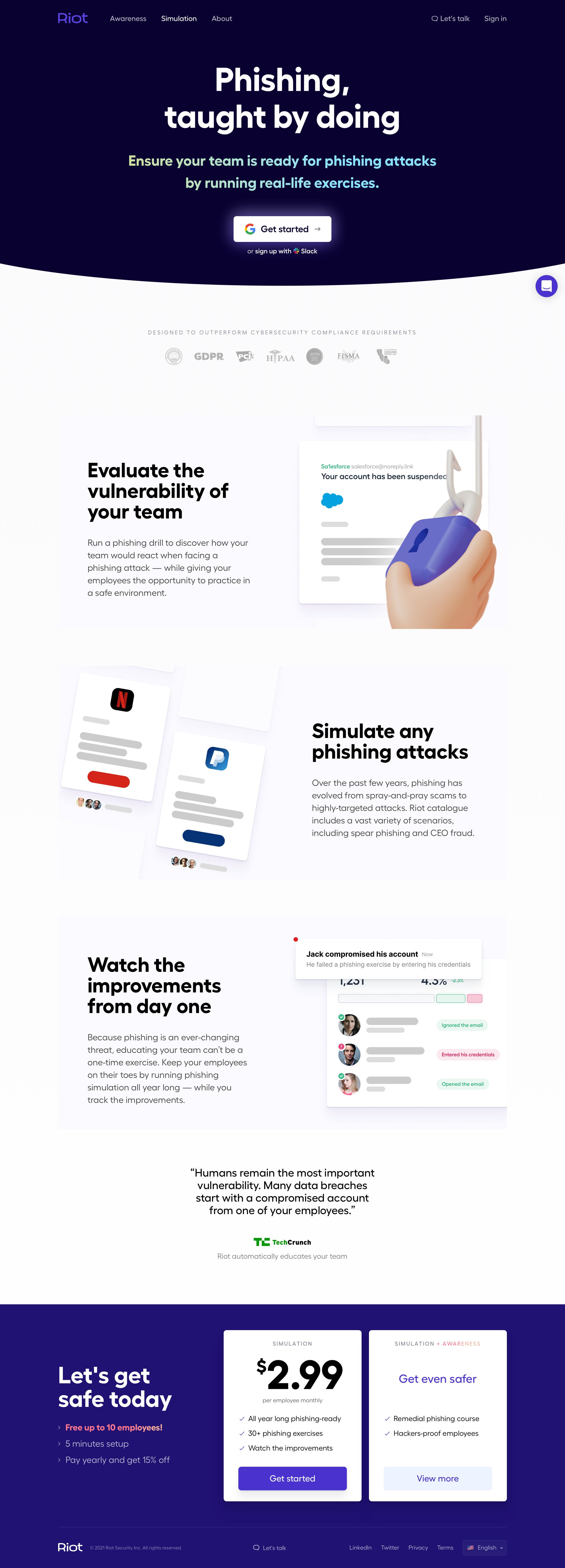 Riot - Get your team ready for phishing attacks by running phishing drills · Riot screen