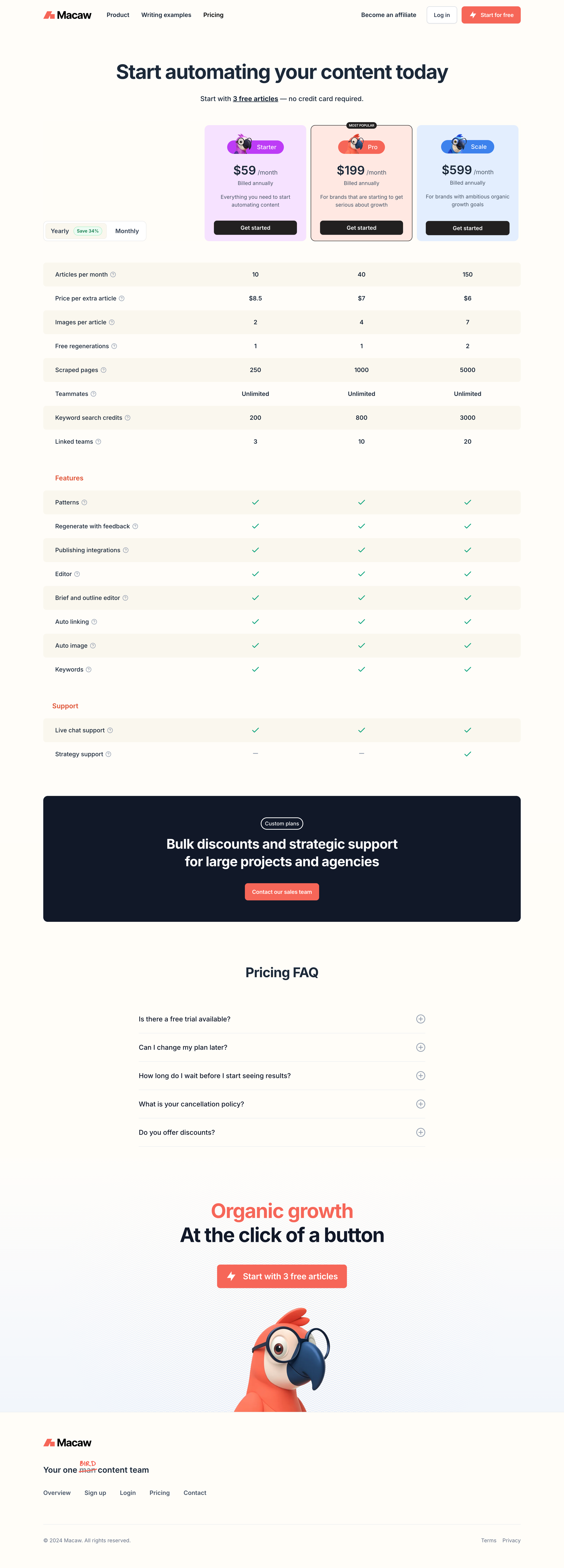 Macaw - Macaw Pricing screen