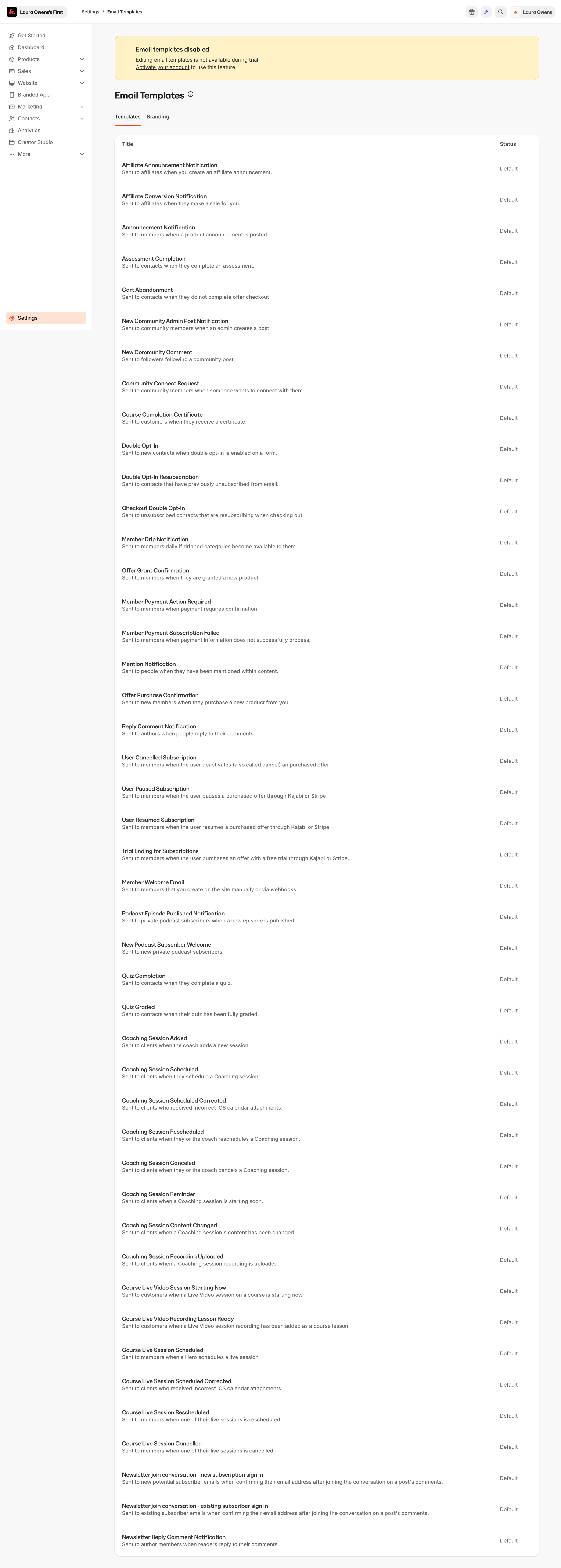 Kajabi - Kajabi - adminsites2148600208email_templates screen