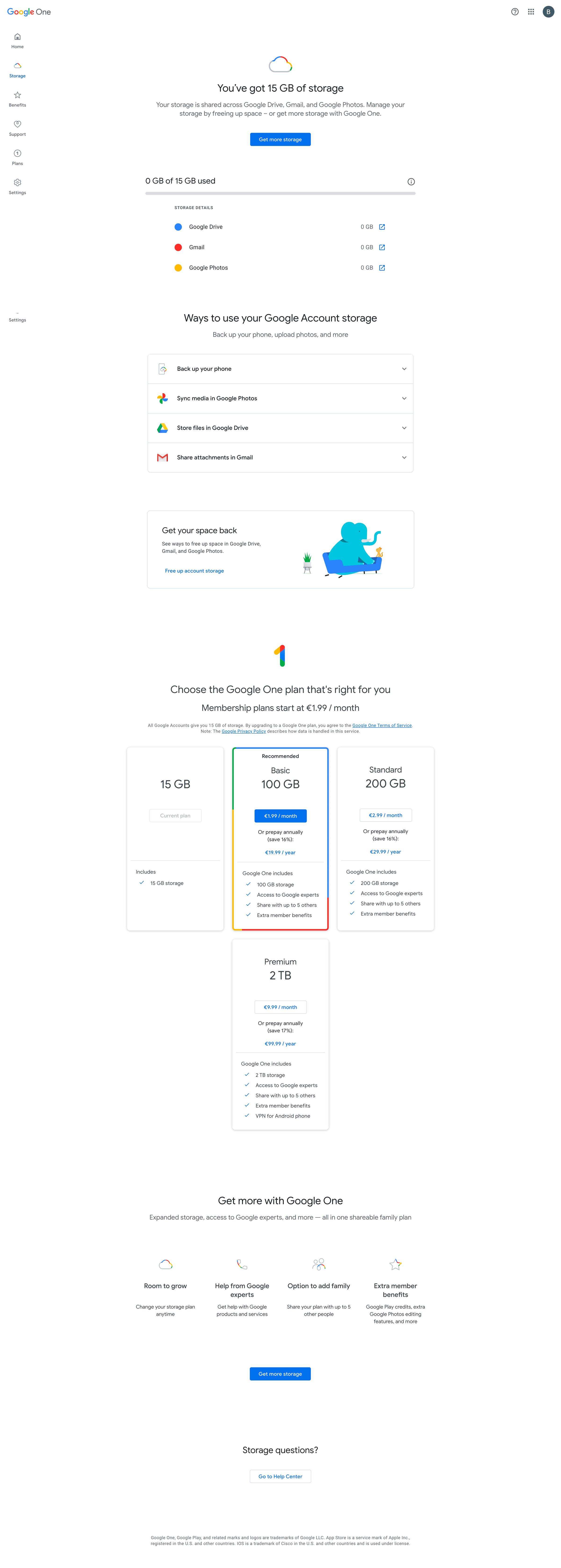 Google One - Google One Storage screen