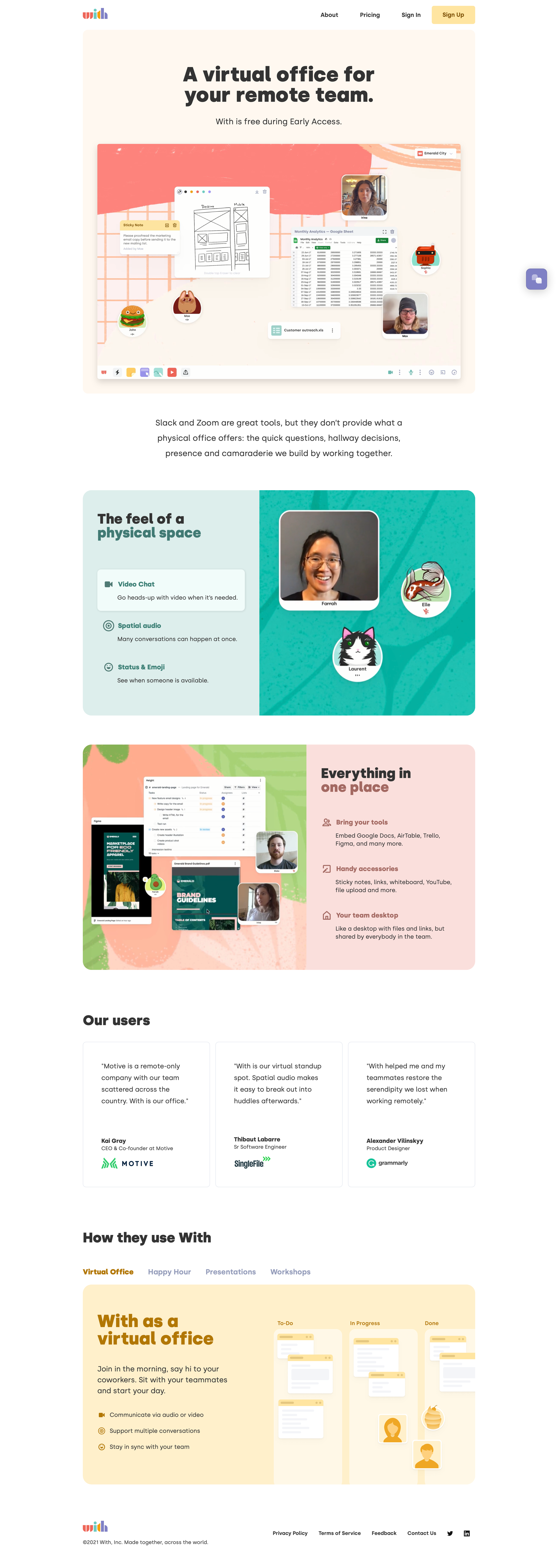 With - With • A virtual office for your remote team. screen