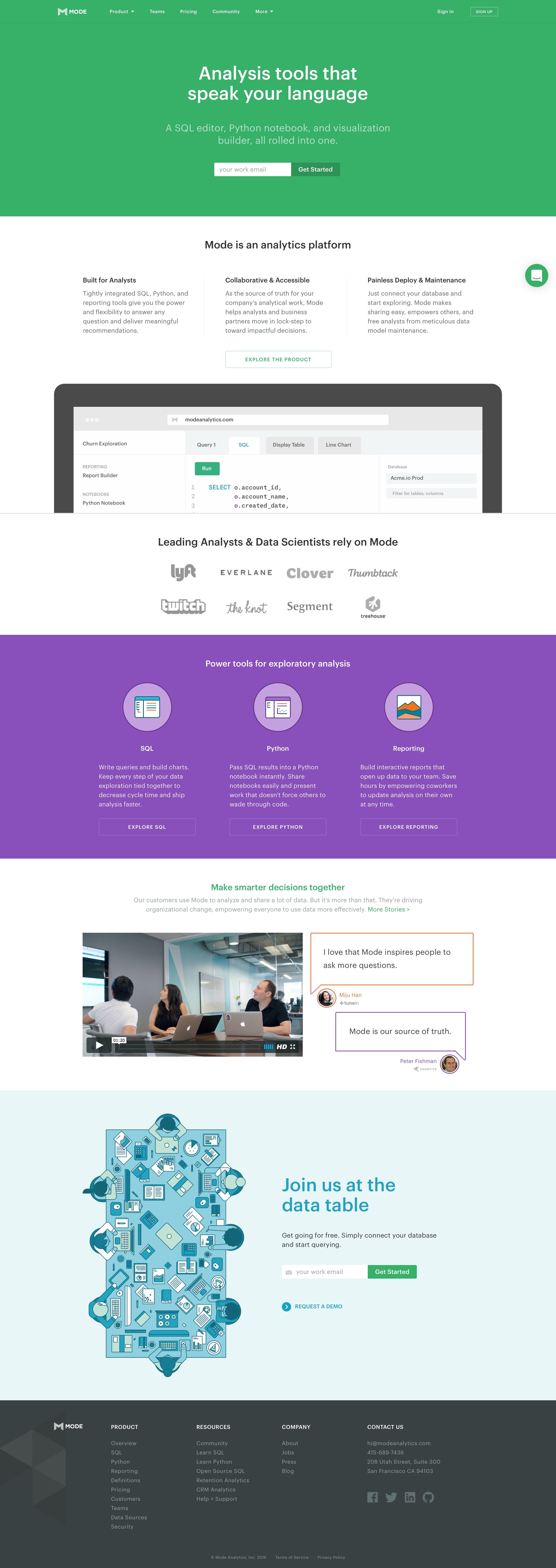 Mode - Landing page screen