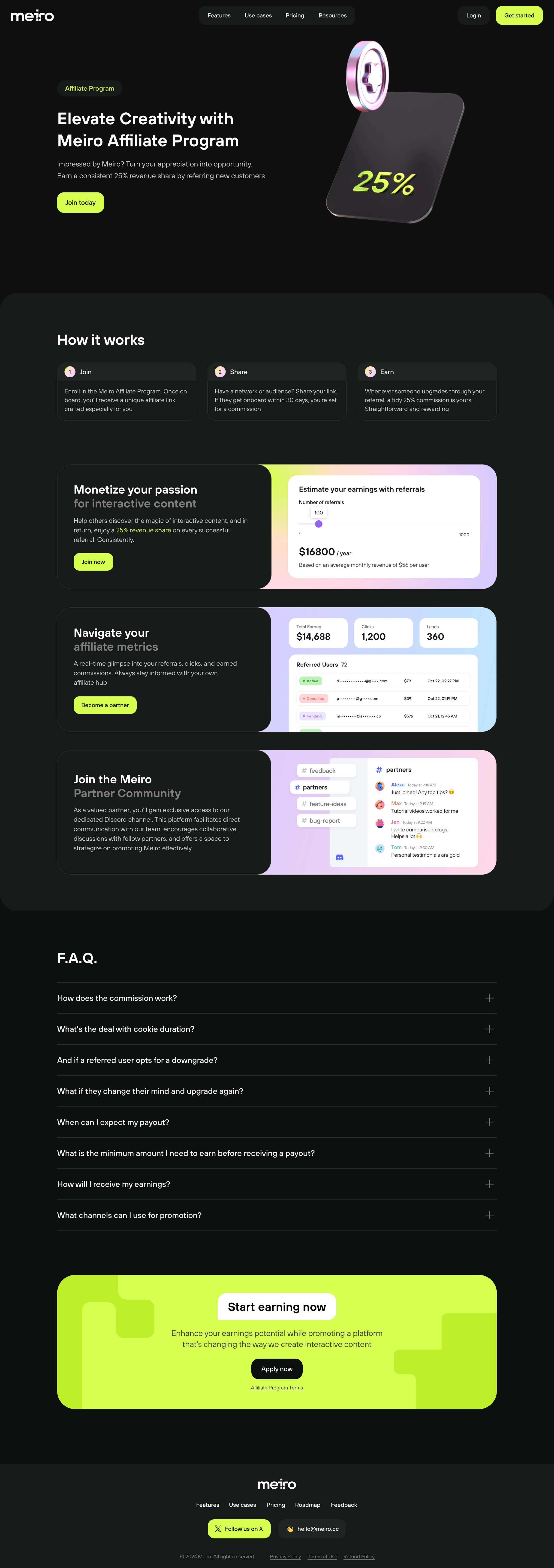 Meiro - Meiro Affiliate Program screen