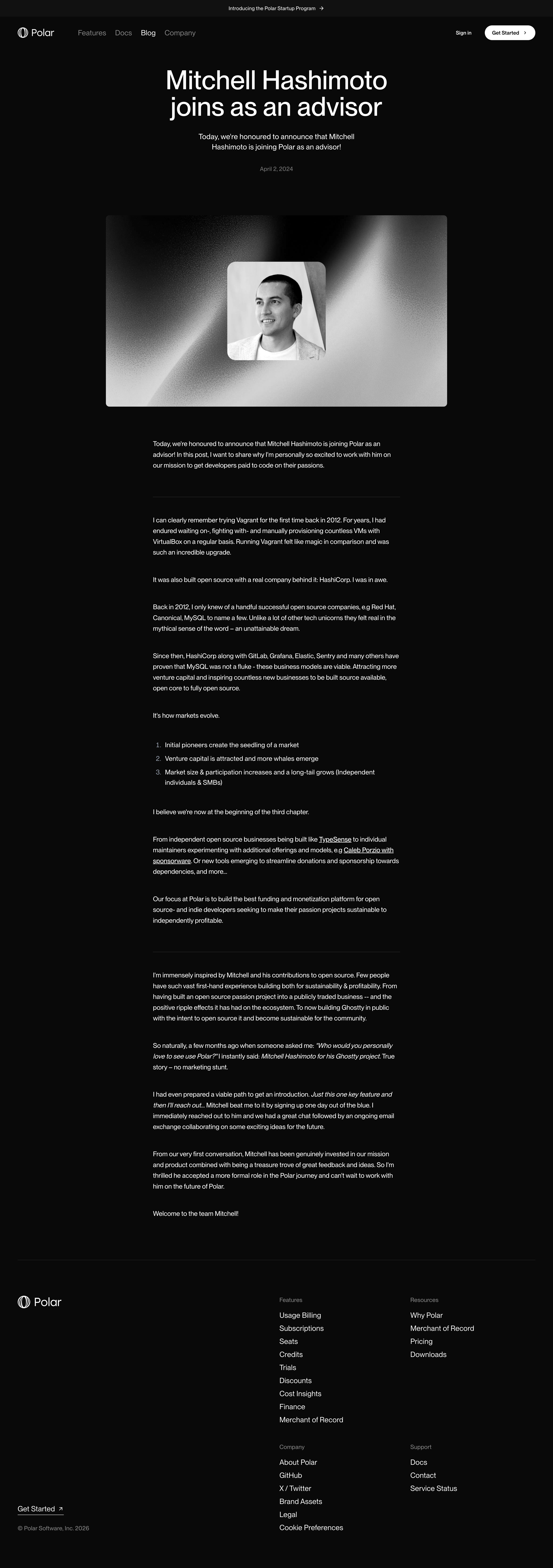 Polar - Mitchell Hashimoto joins Polar as an advisor | Polar screen