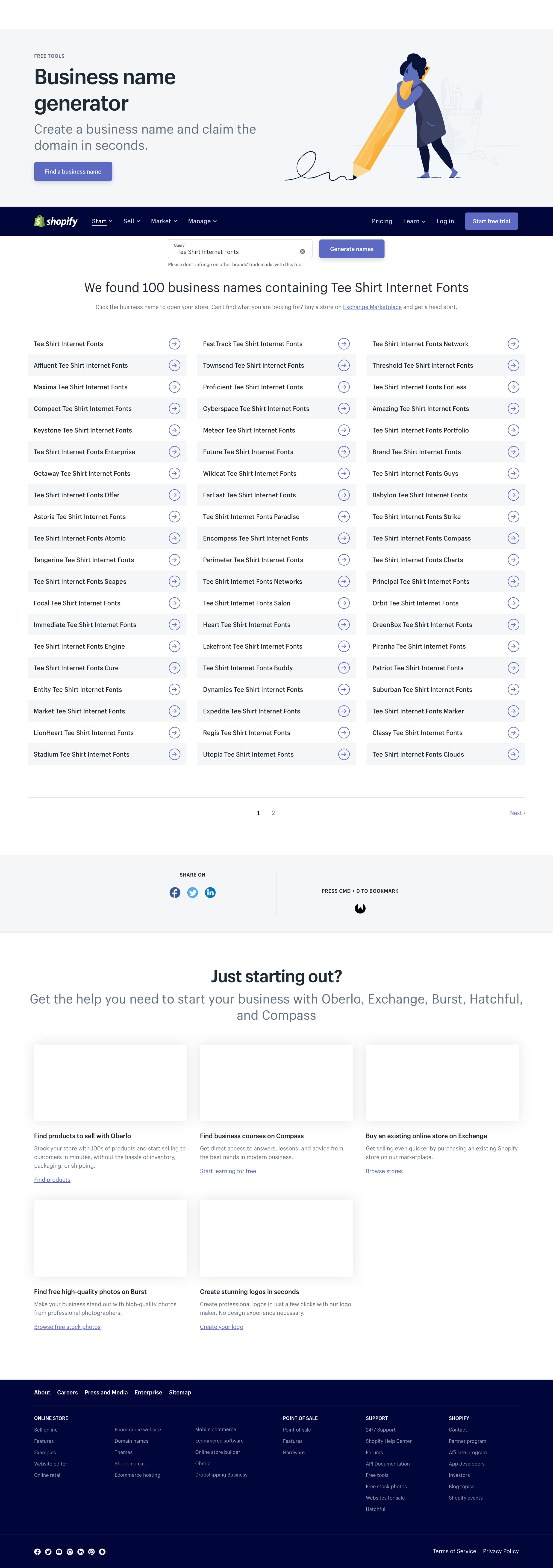 Shopify - Business Name Generator - Free Company Name Generator screen