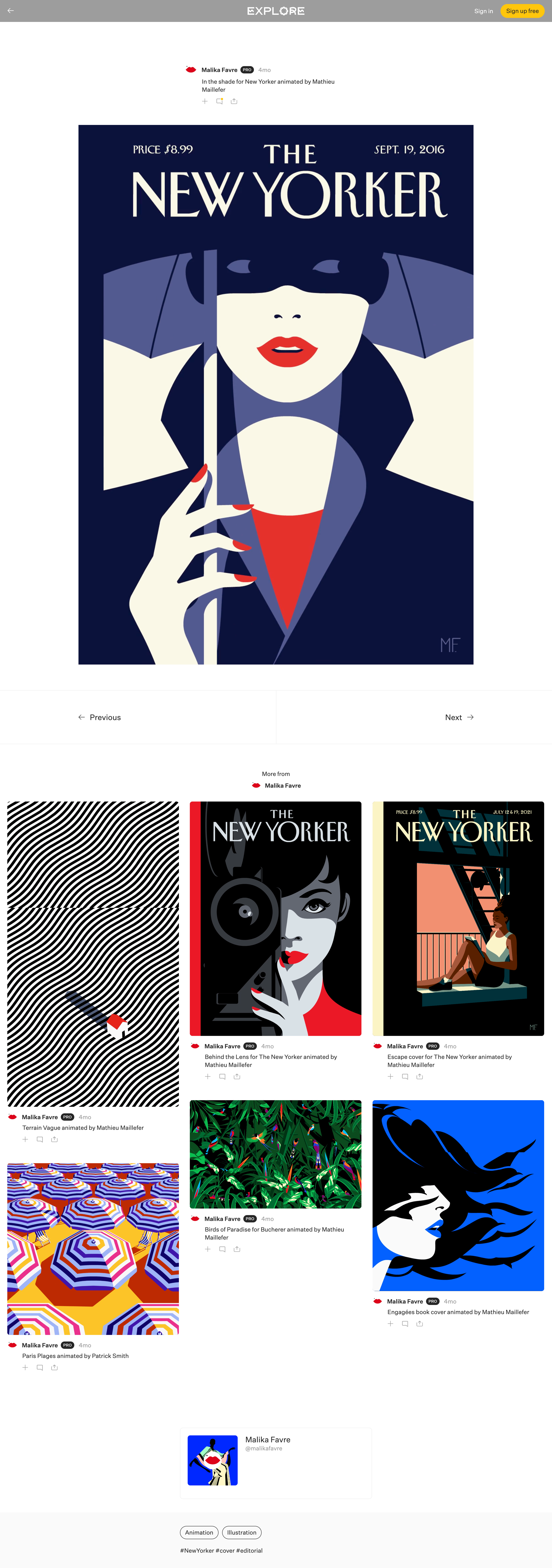 Explore - Malika Favre - Explore screen