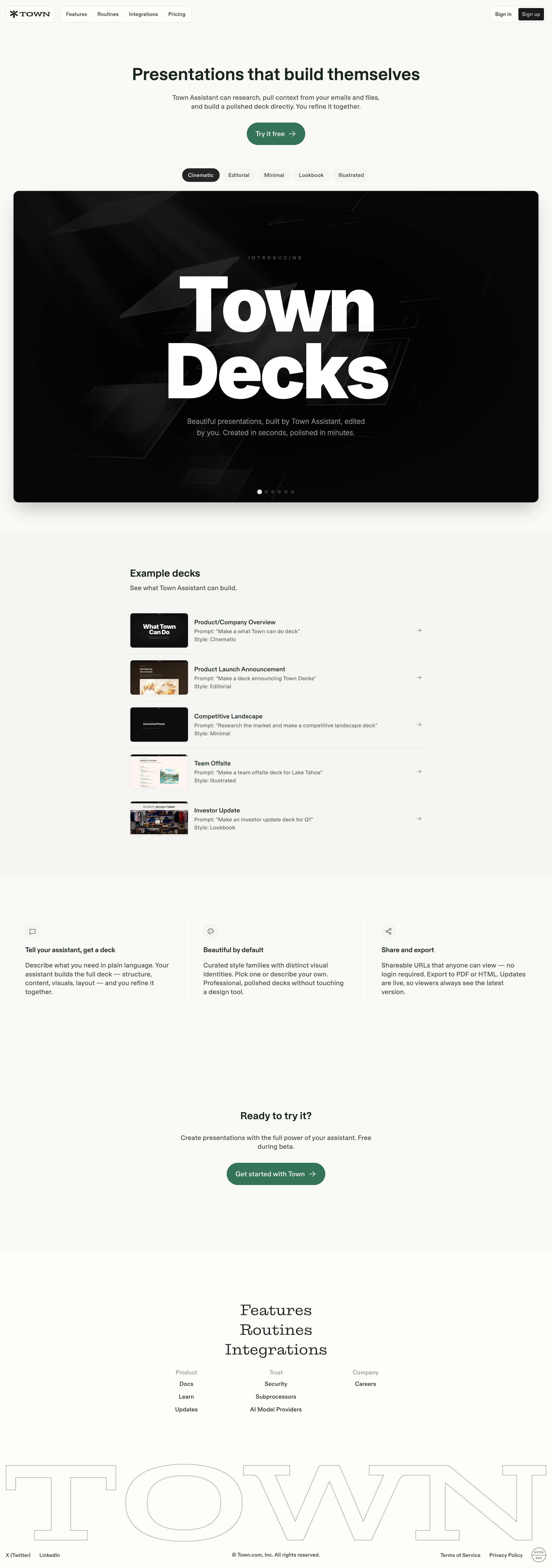 Town - Presentations that build themselves screen