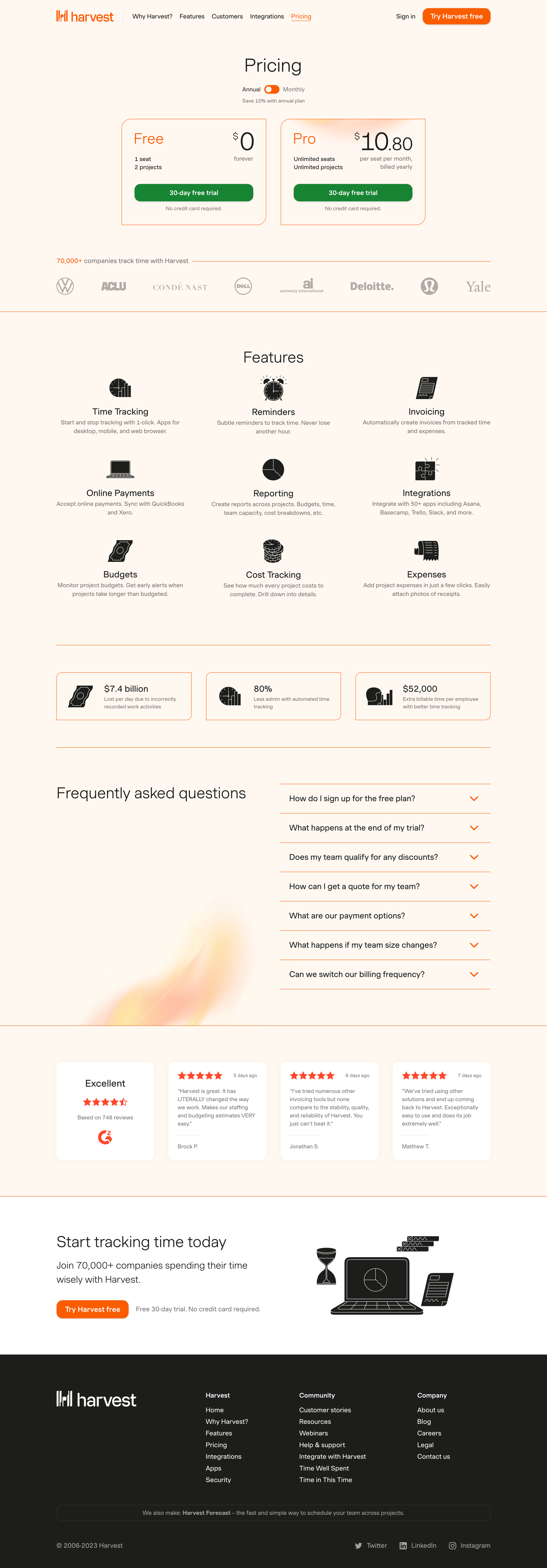Harvest - Time Management | Invoicing at Cost Effective Pricing Harvest screen
