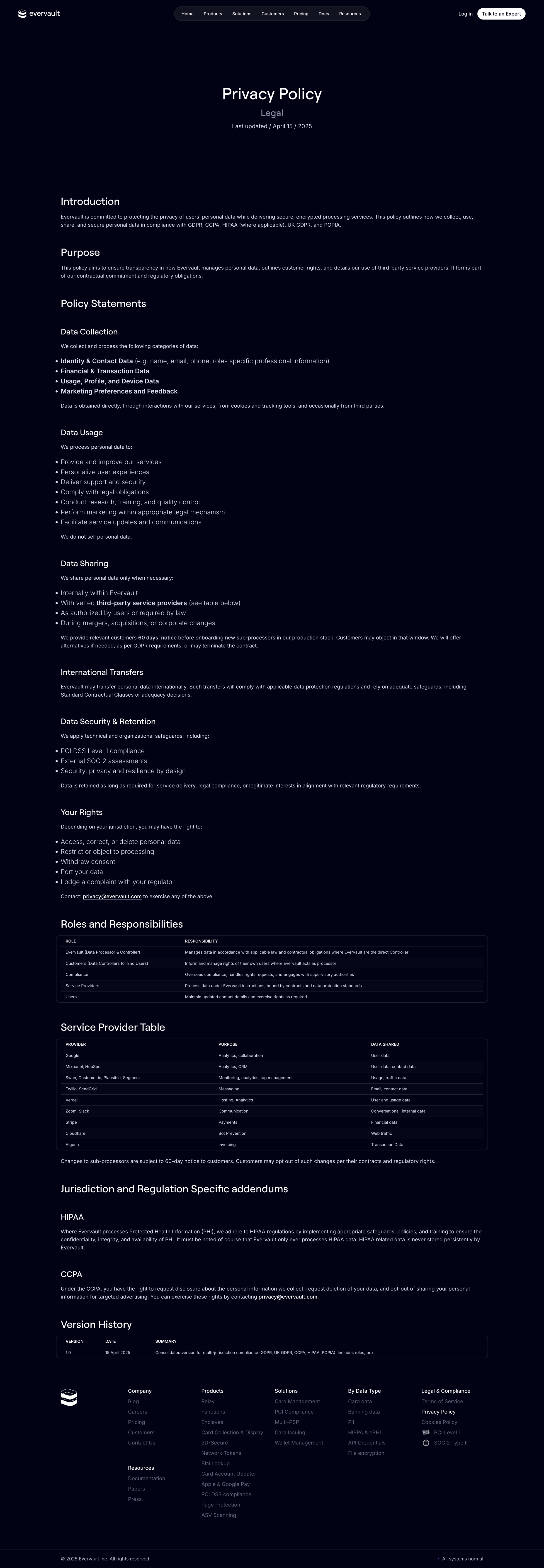 Evervault - Privacy Policy — Evervault screen