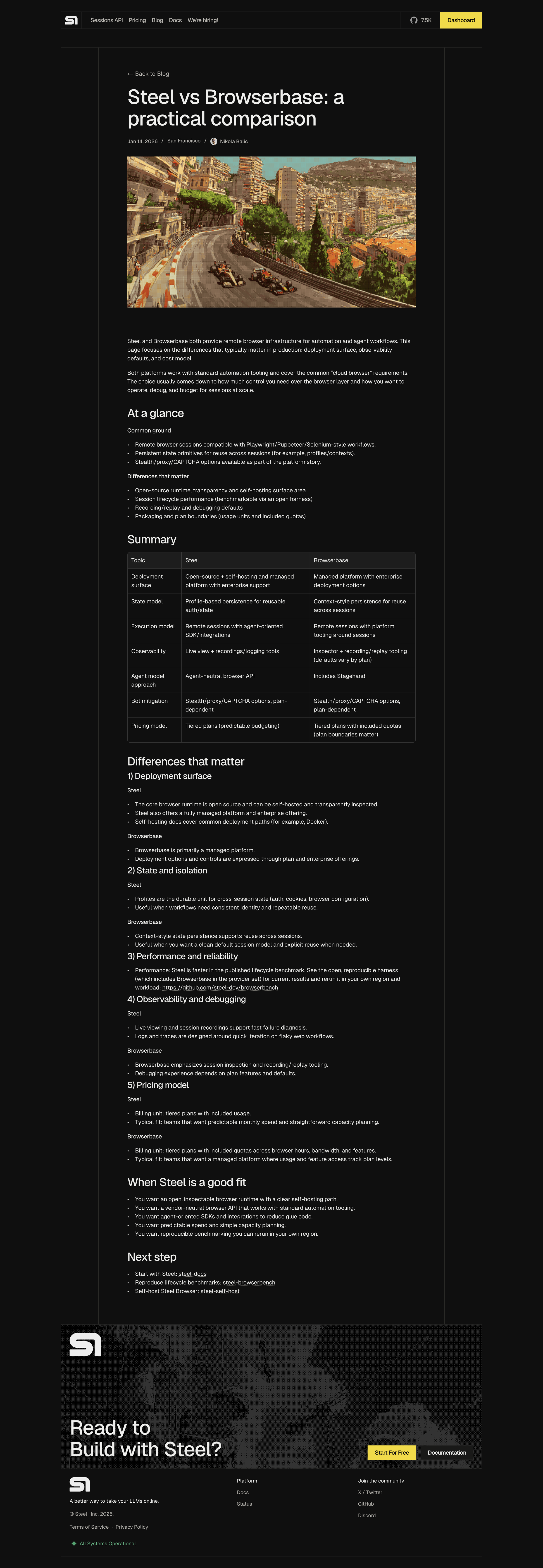 Steel - Steel vs Browserbase: a practical comparison - Steel | Open-source Headless Browser API screen