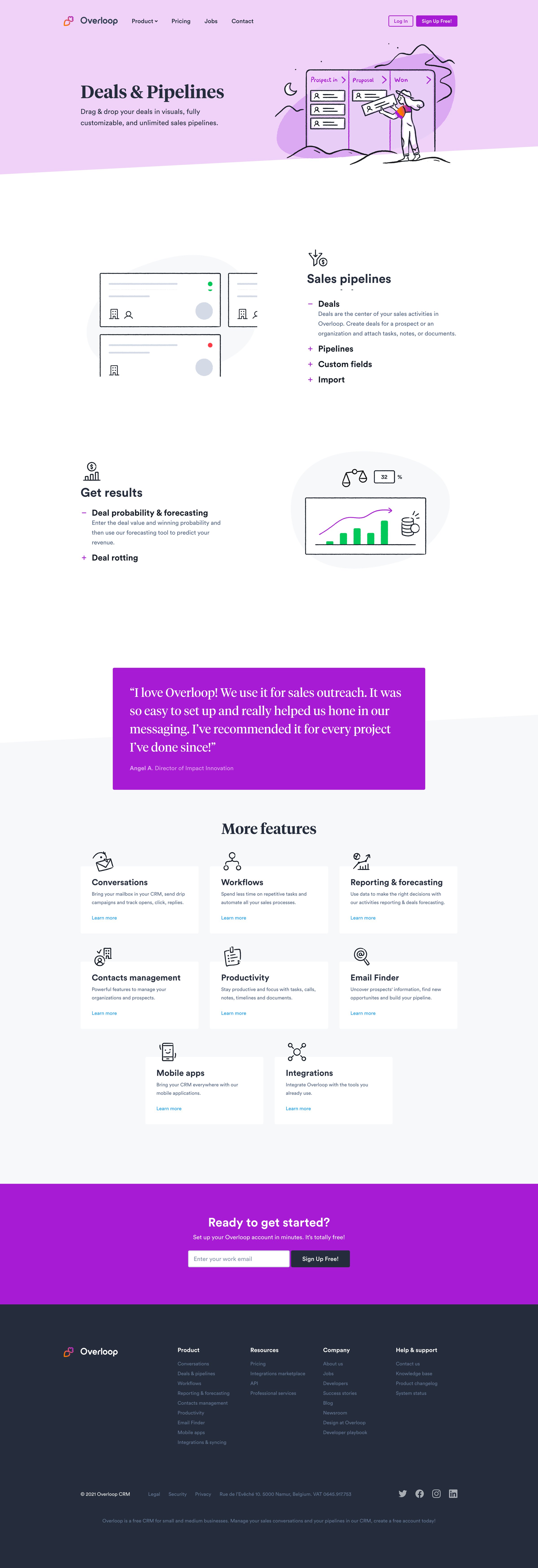 Overloop - Deals | Pipelines Overloop CRM screen