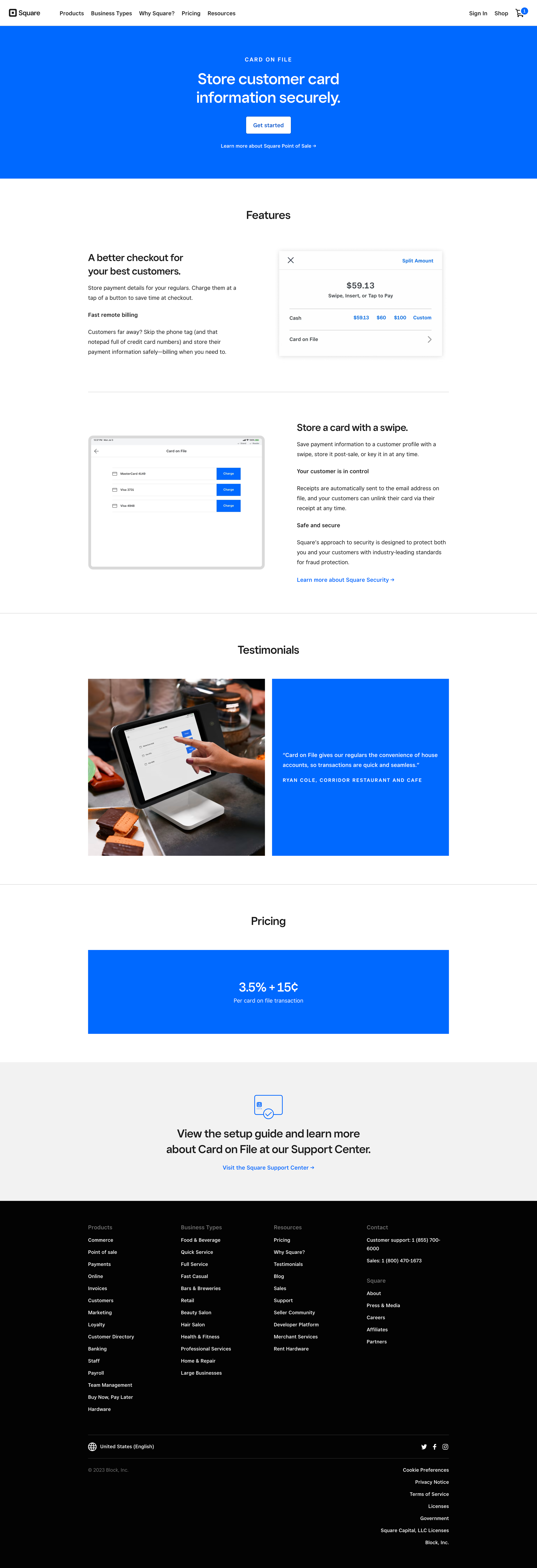 Square - Card on File CoF Payments - Store Credit Card Information Securel screen