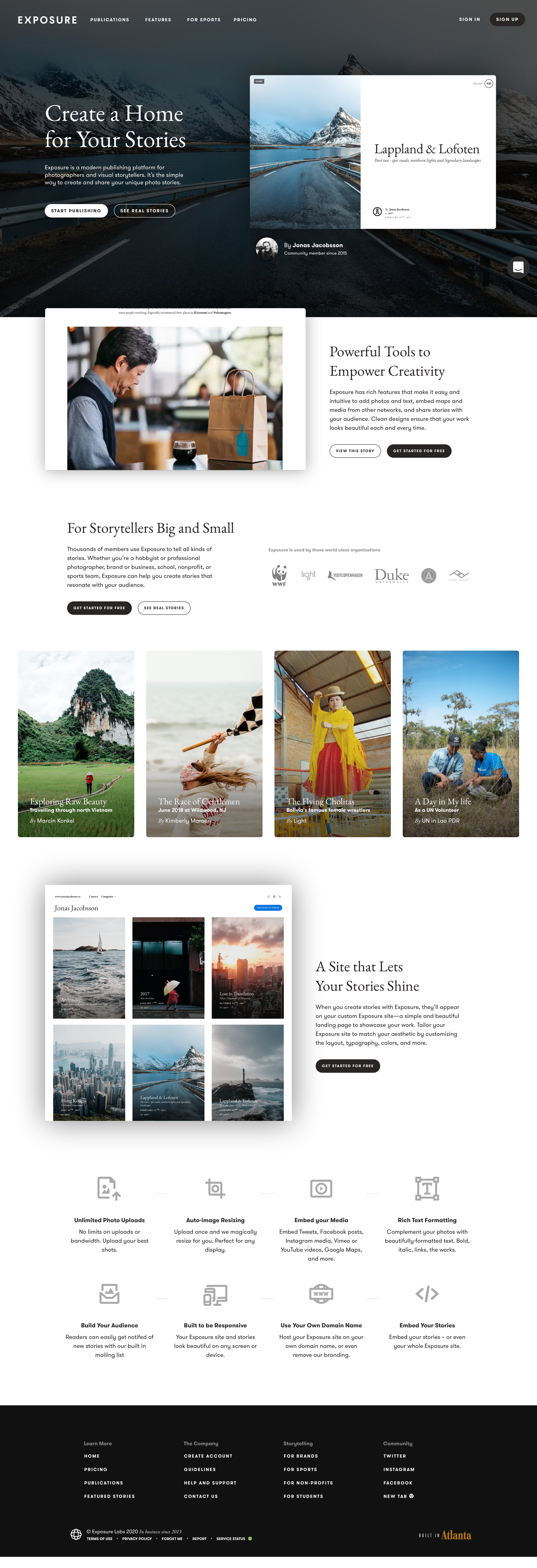Exposure - Landing page screen