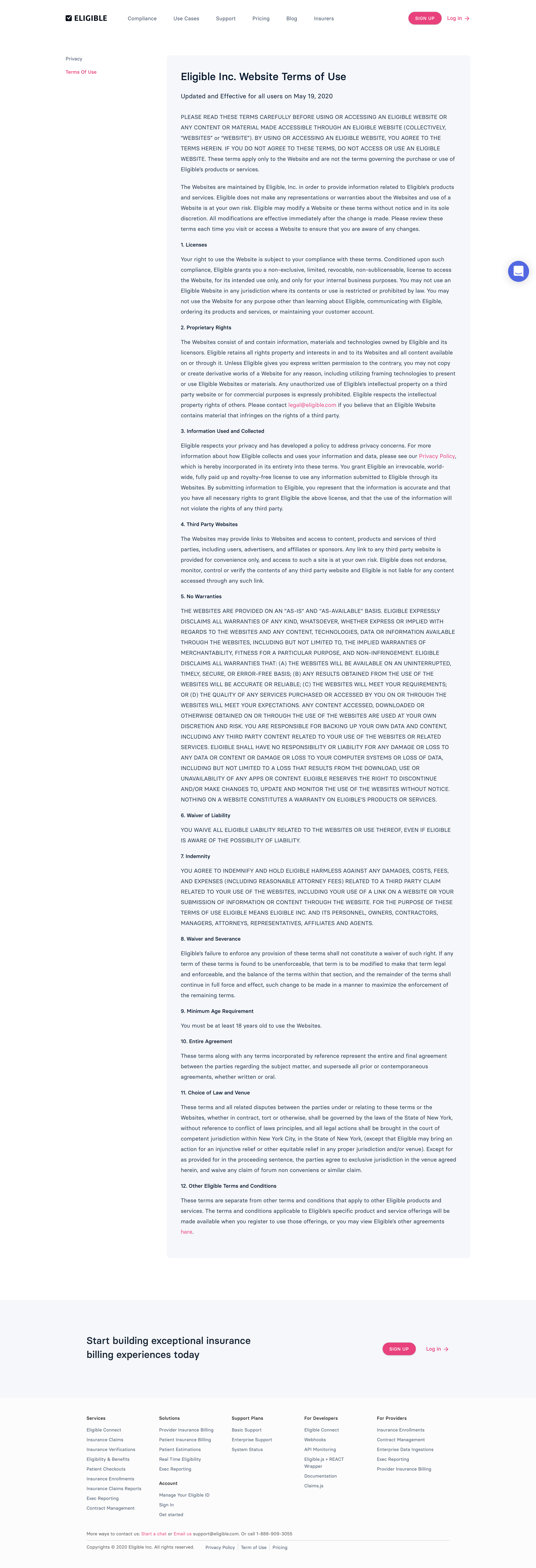 Eligible - Terms & conditions screen
