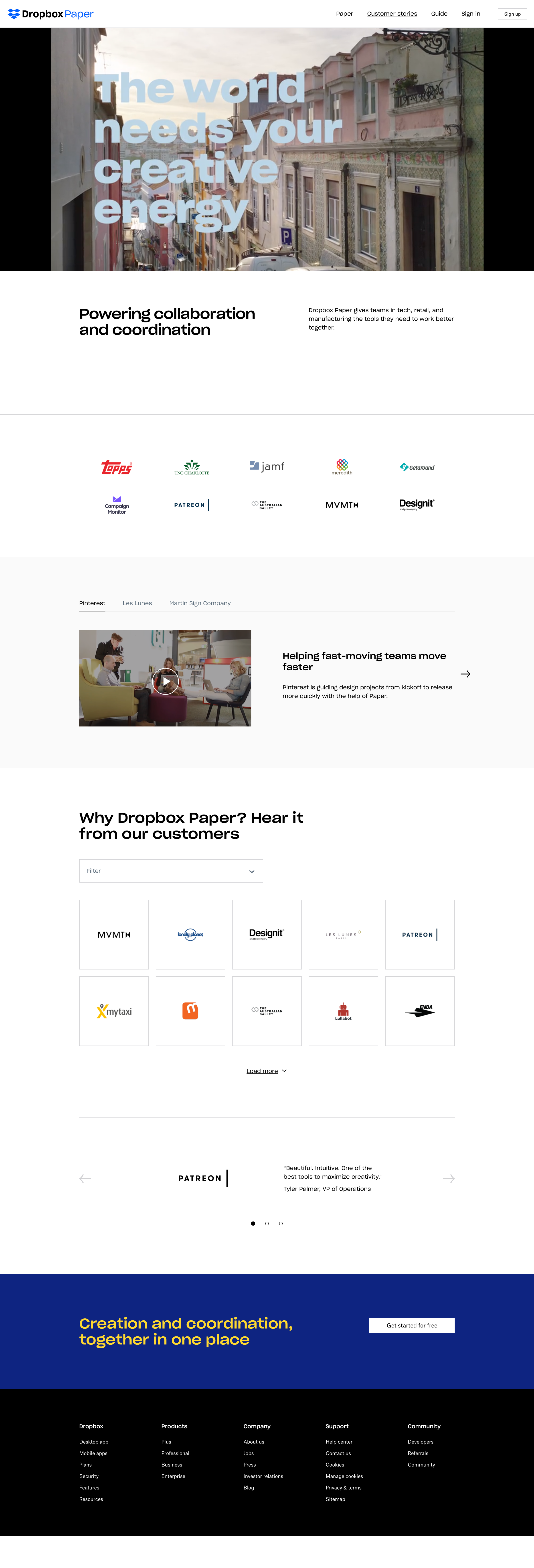 Dropbox paper - Customers - Dropbox screen