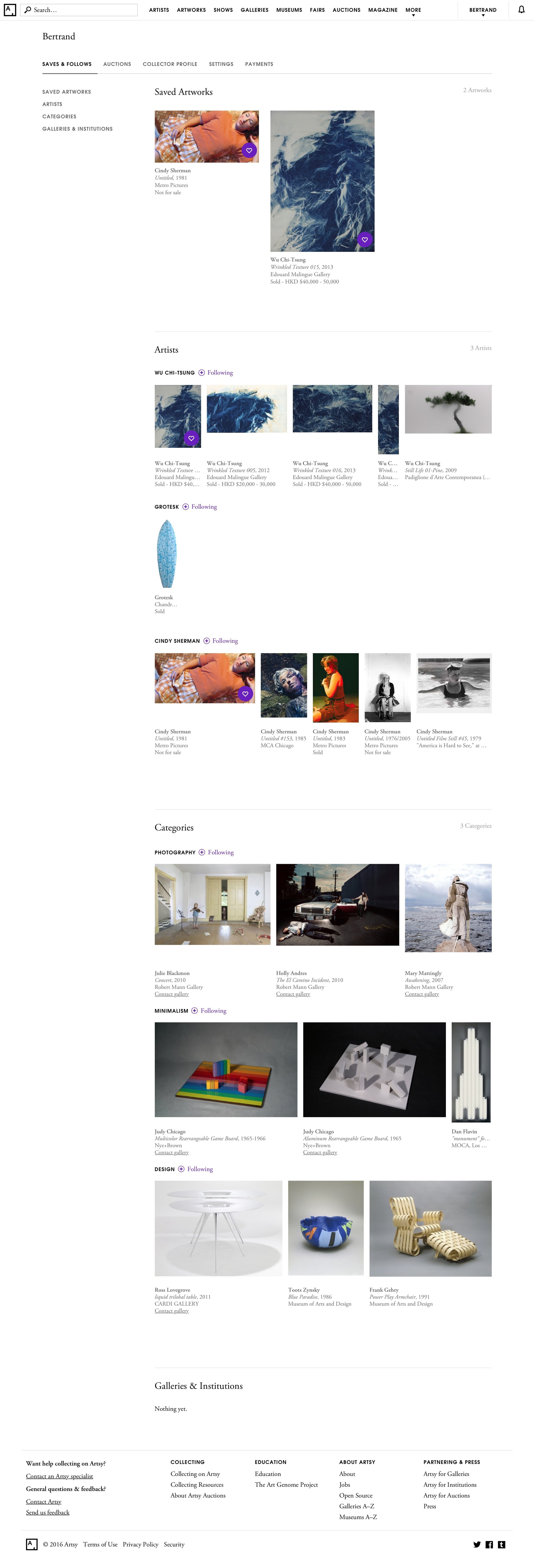 Artsy - Settings screen