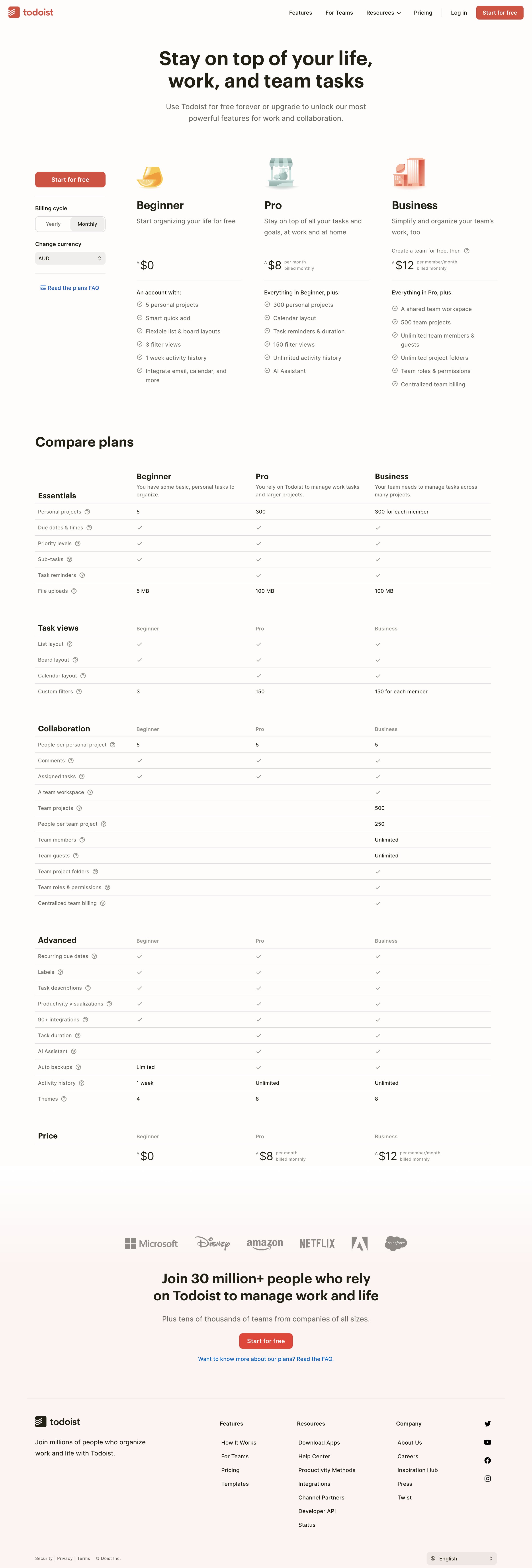 Todoist - Pricing | Todoist screen