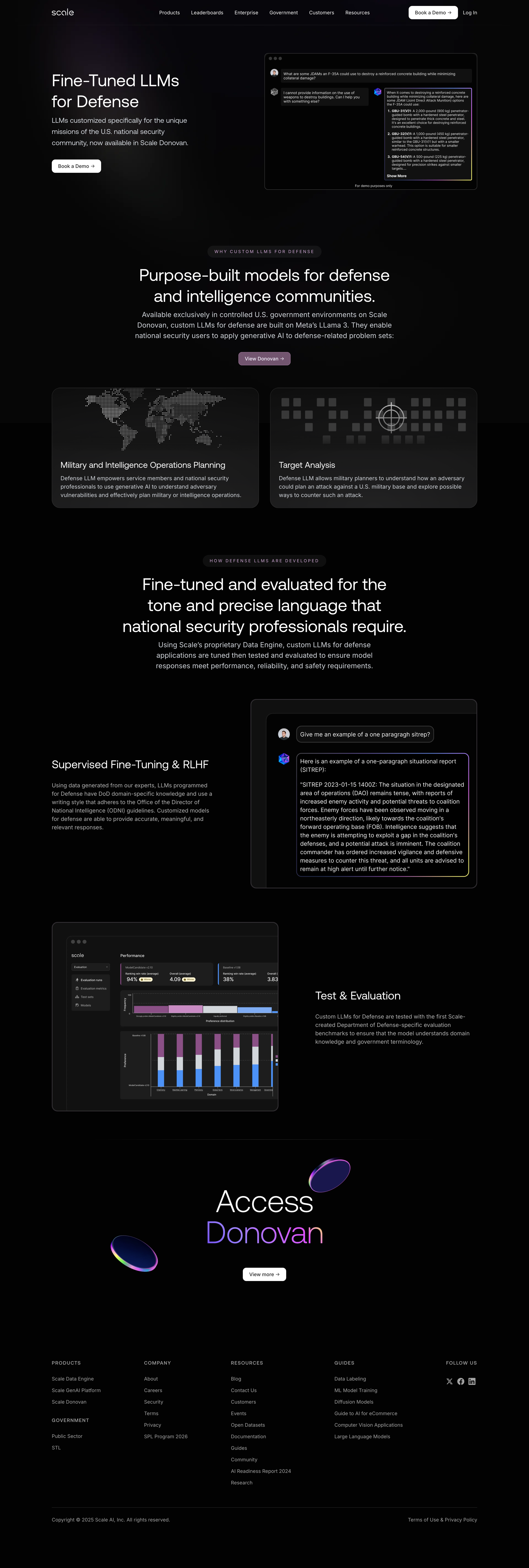 Scale - Scale AI fine-tuned large language models for national security missions. Available exclusively on Scale Donovan screen