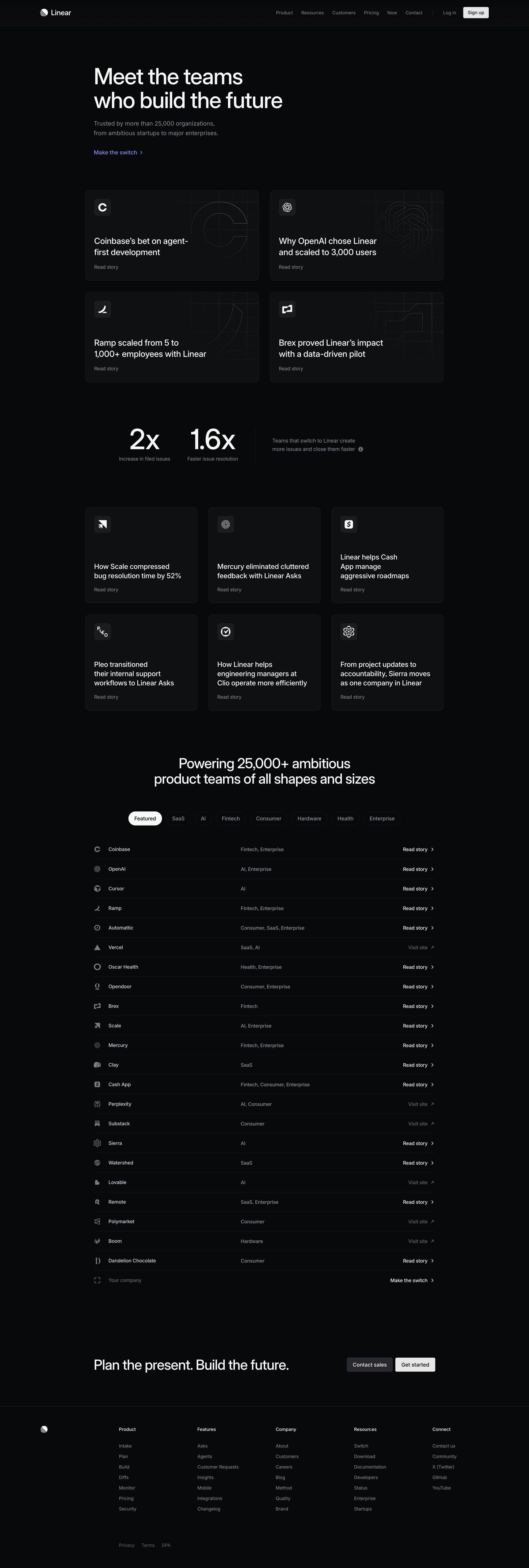 Linear - Linear Customers screen