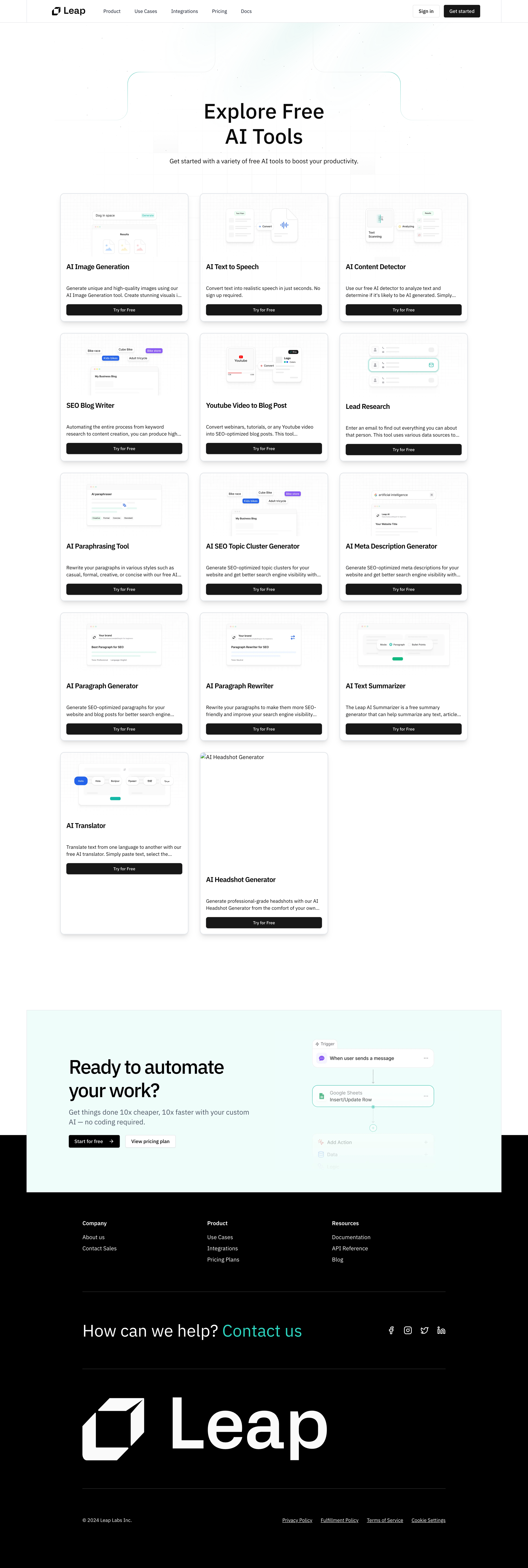 Leap - Free Tools | Leap AI screen