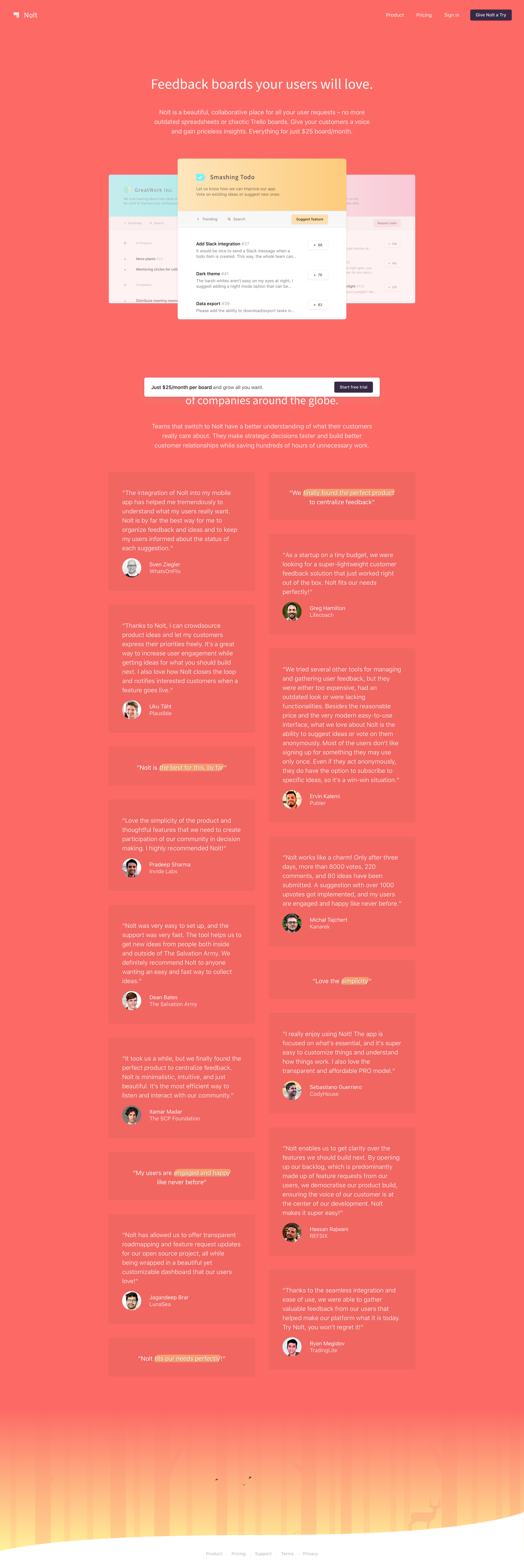 Nolt - Nolt · Feedback boards your users will love screen