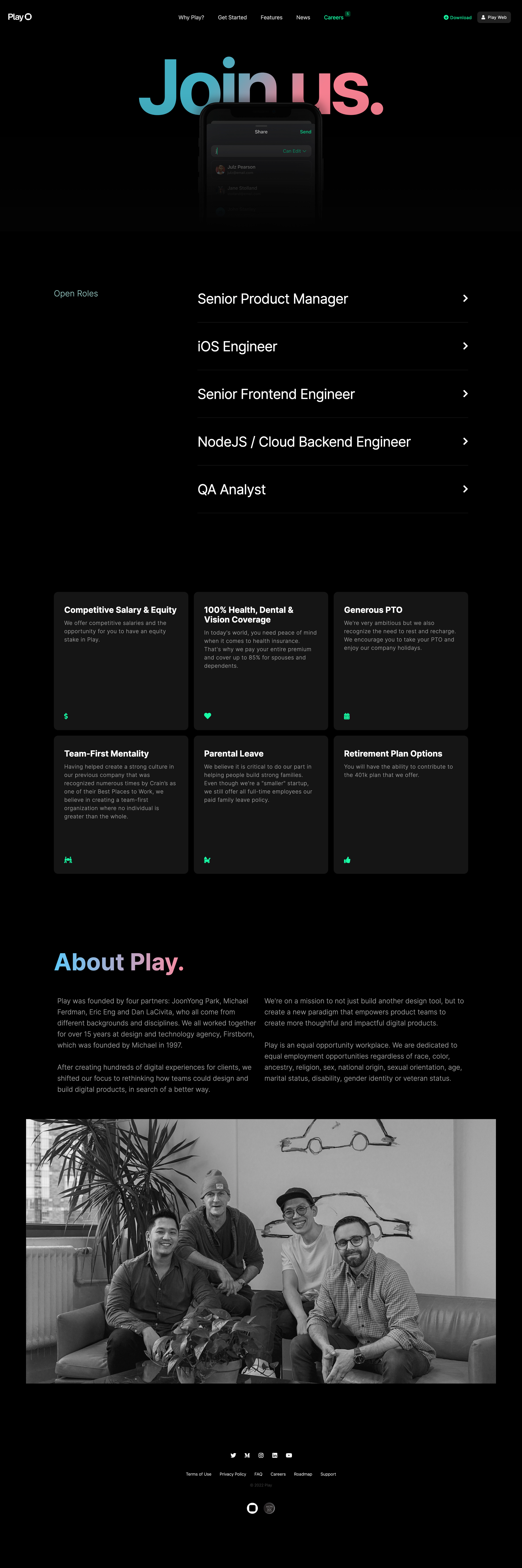Play - Careers at Play screen