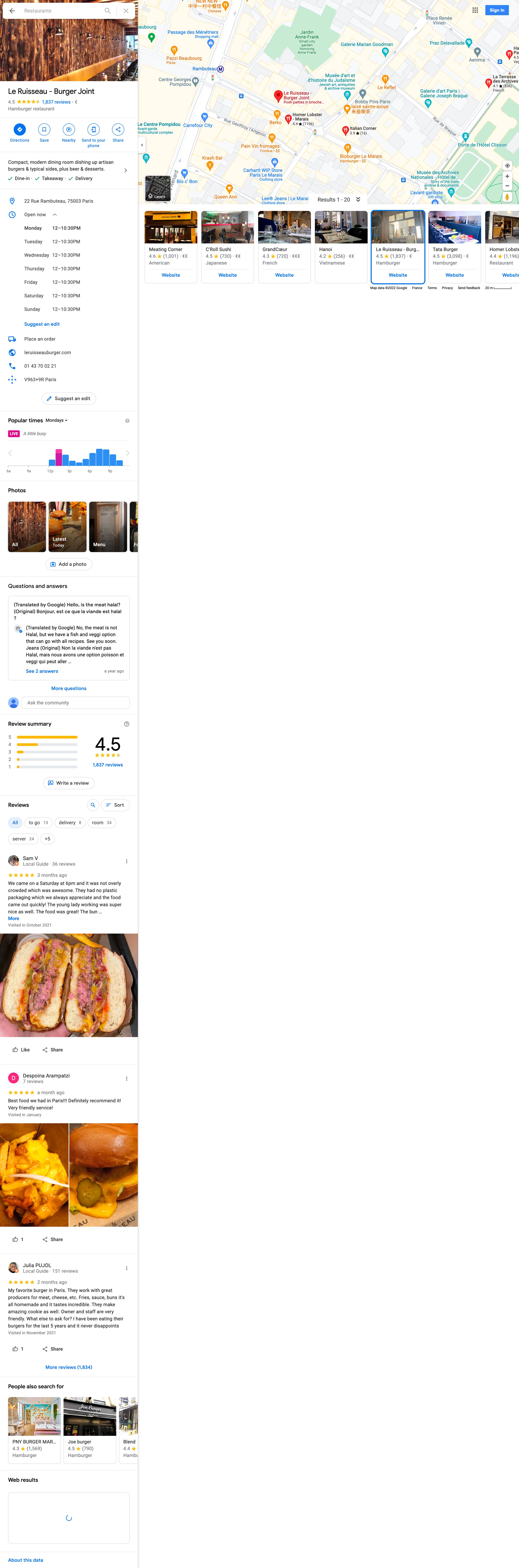 Google maps - Le Ruisseau - Burger Joint - Google Maps screen