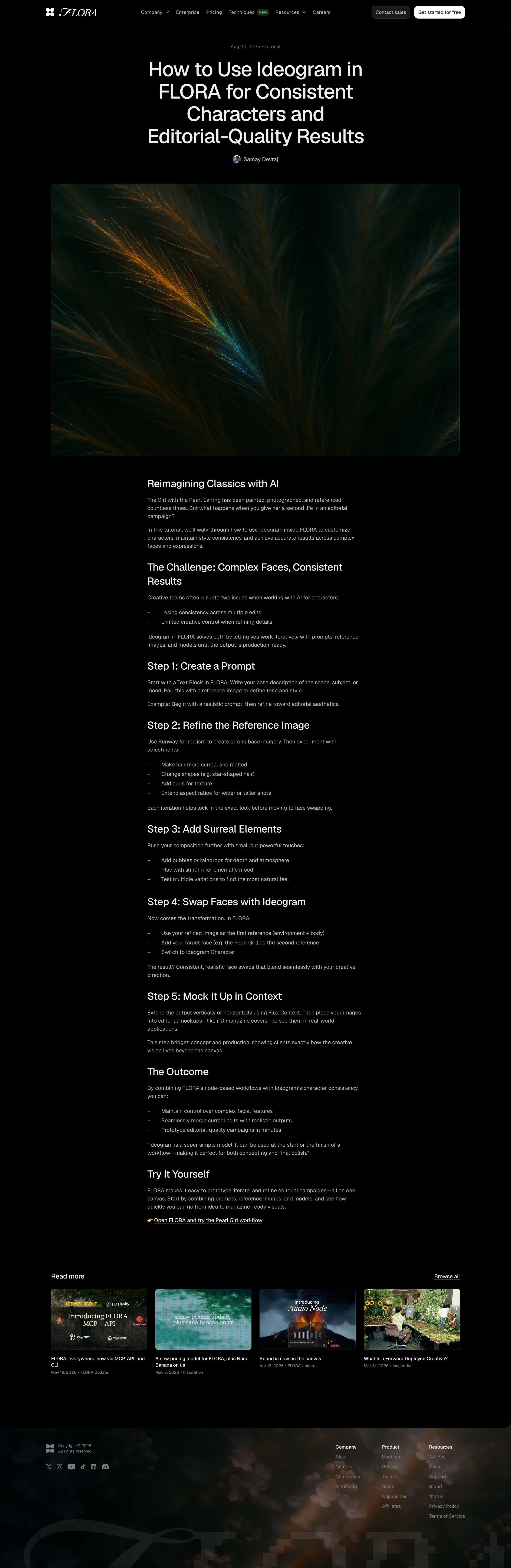 Flora - How to Use Ideogram in FLORA for Consistent Characters and Editorial-Quality Results - FLORA Blog screen