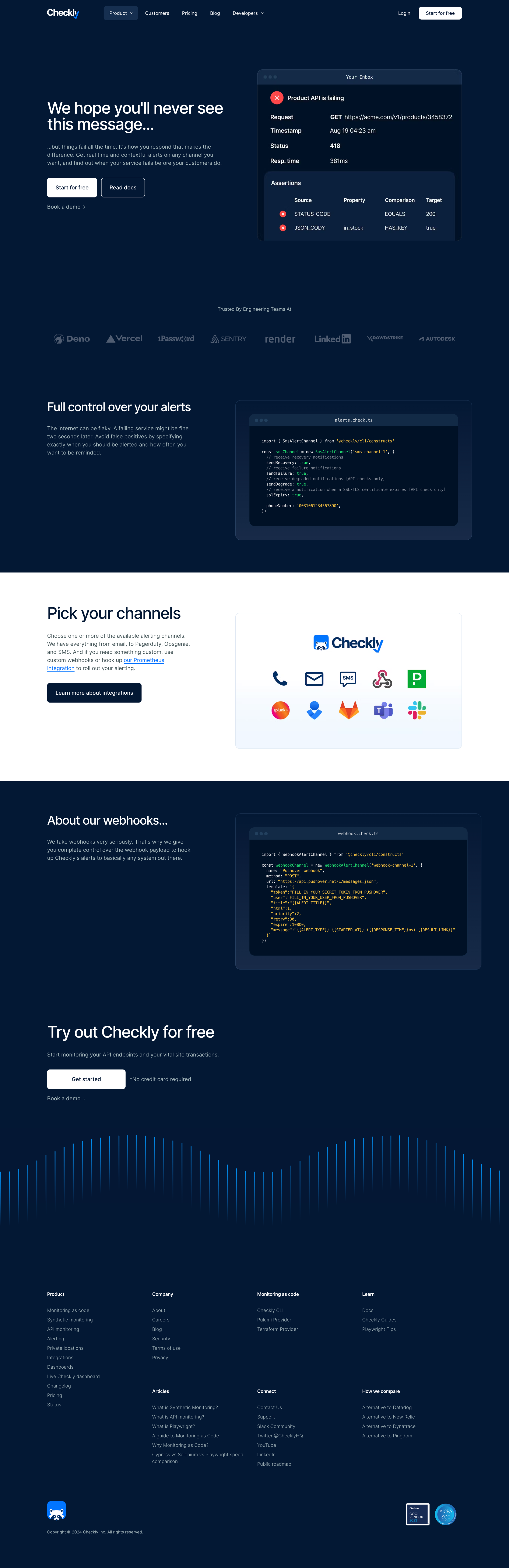 Checkly - Alerting screen
