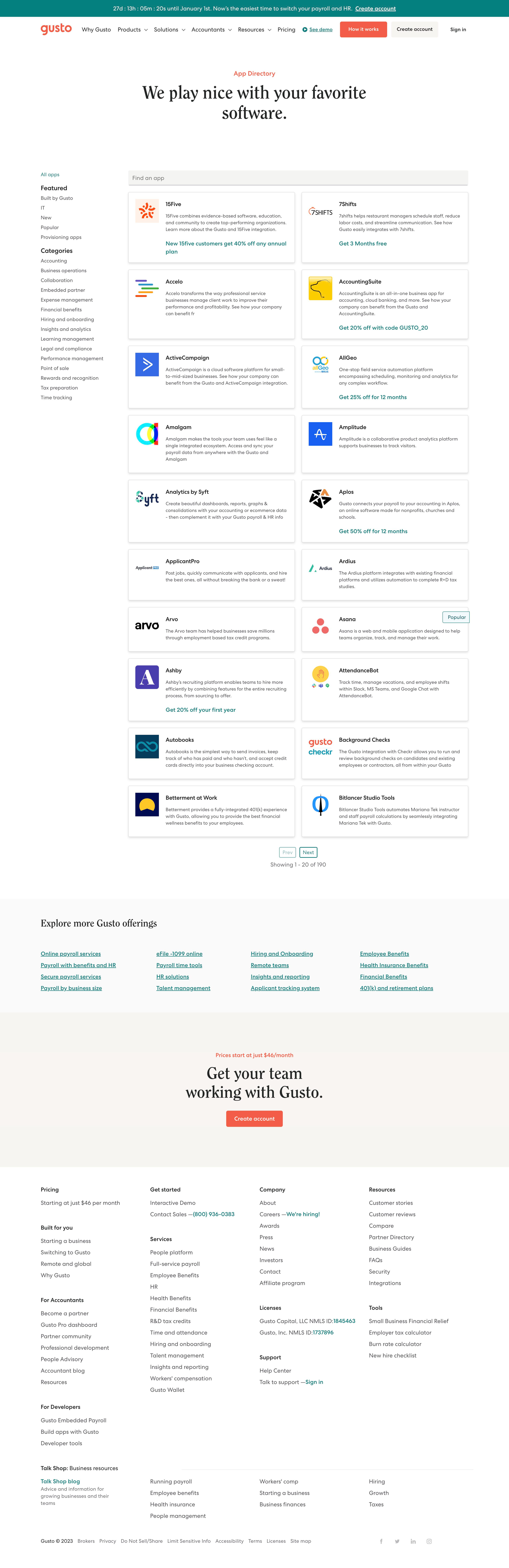 Gusto - Payroll Software Integrations and Offers | Gusto screen