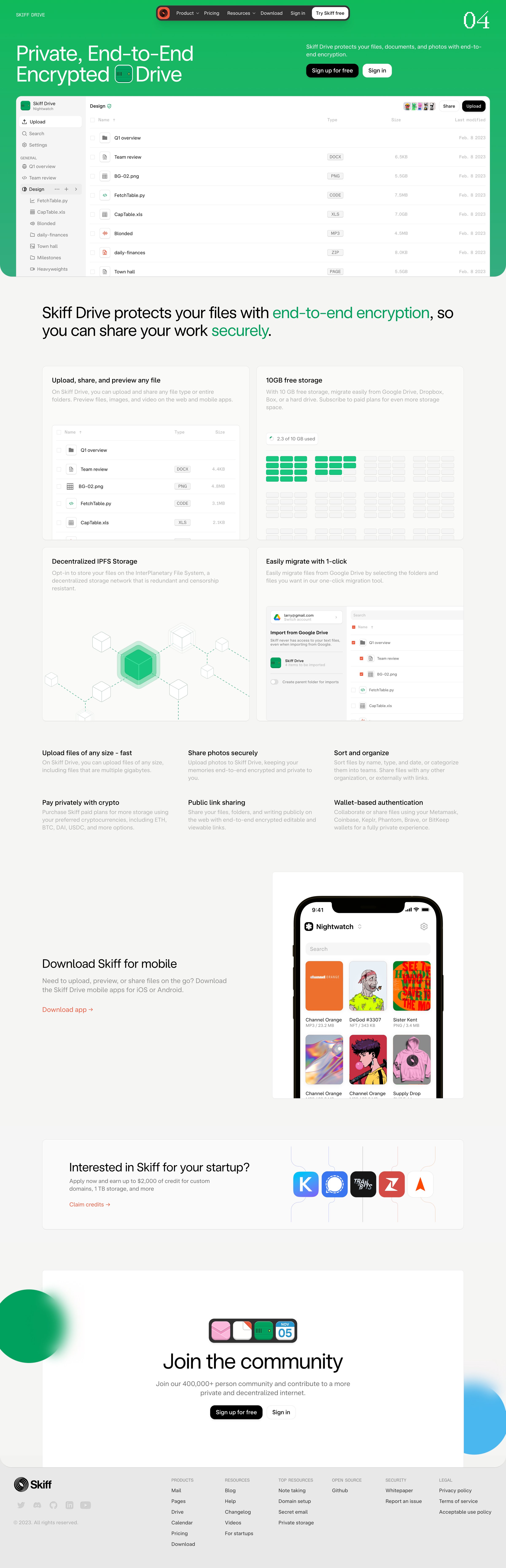 Skiff - Skiff – Private, Encrypted, Decentralized Cloud Storage - Read mo screen