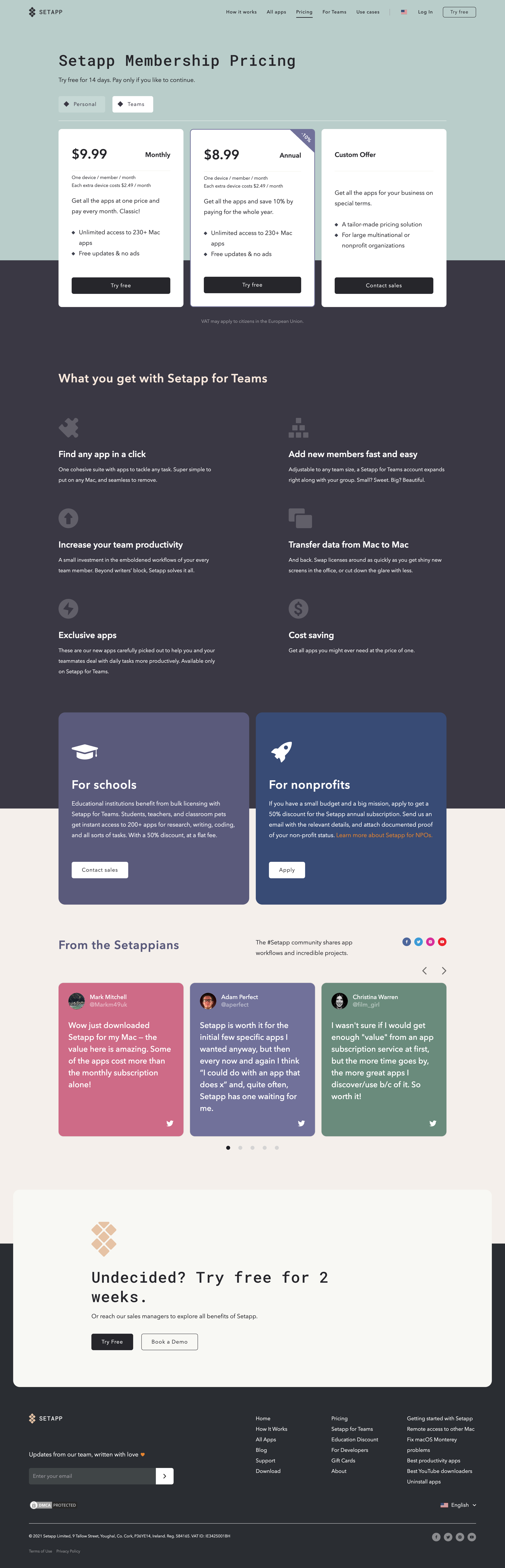 Setapp - Business Pricing | Setapp screen