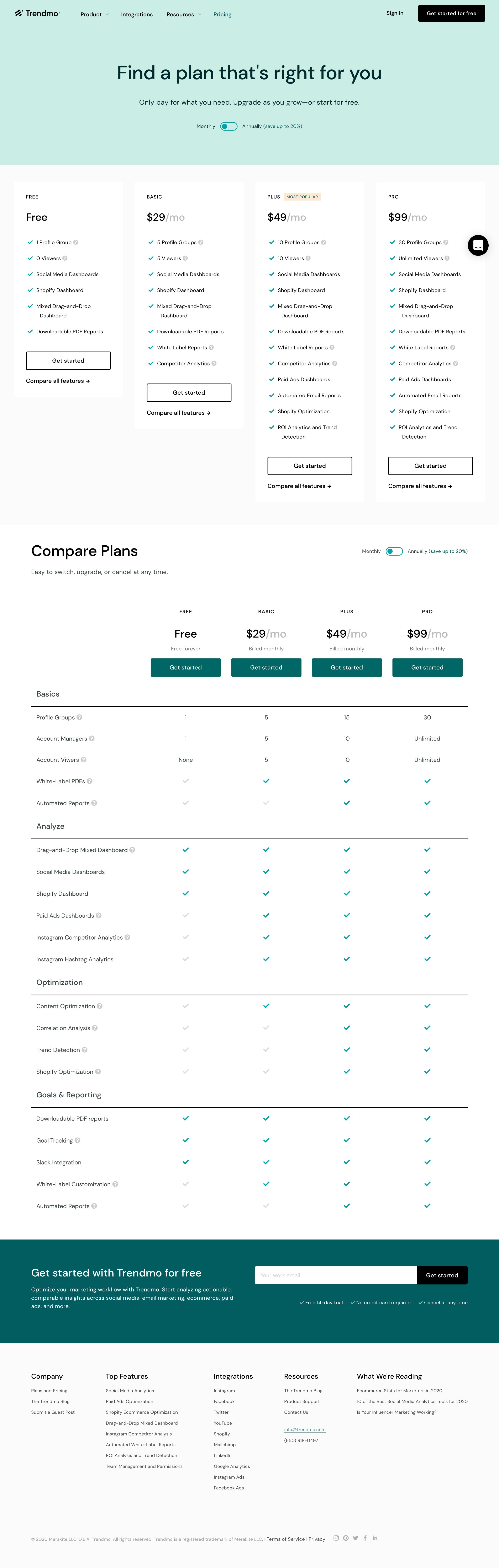 Trendmo - Plans & pricing screen