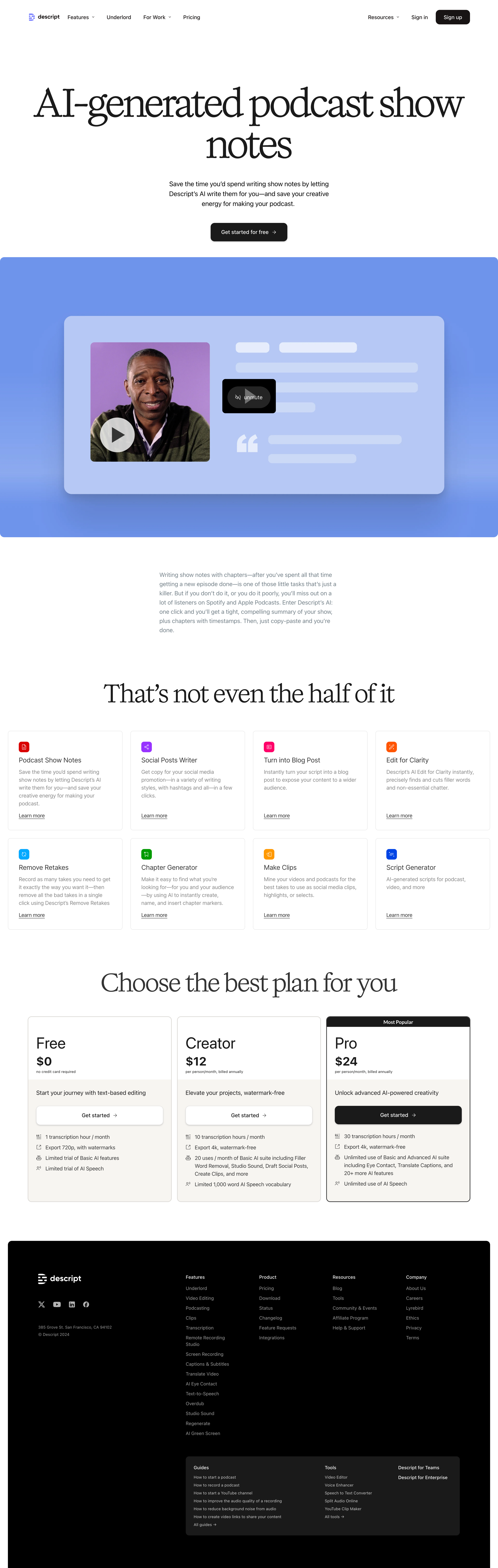 Descript - AI Podcast Show Notes | Automatically Create Podcast Summaries for screen