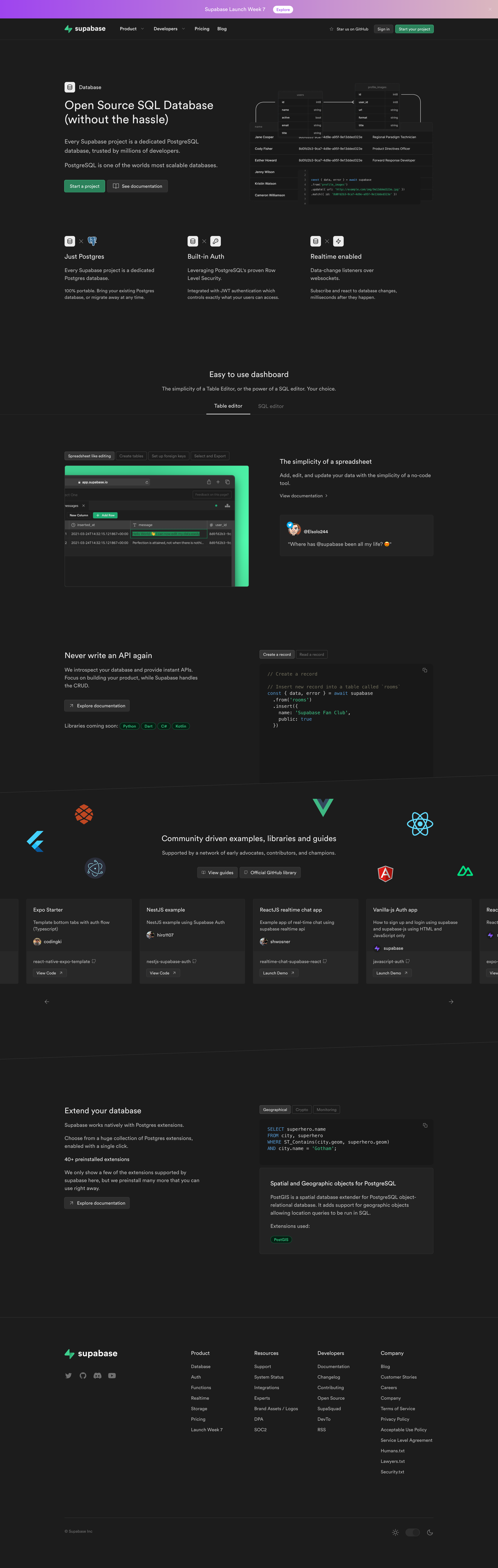 Supabase - Database | Open source SQL Database screen