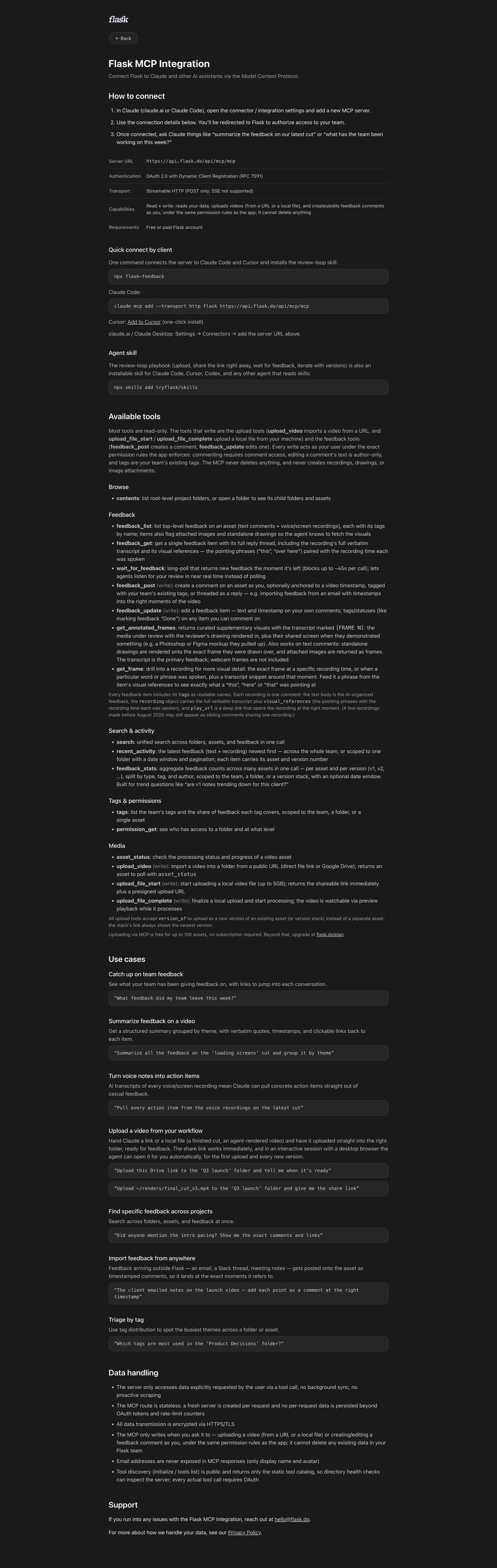Flask - MCP Integration | Flask screen