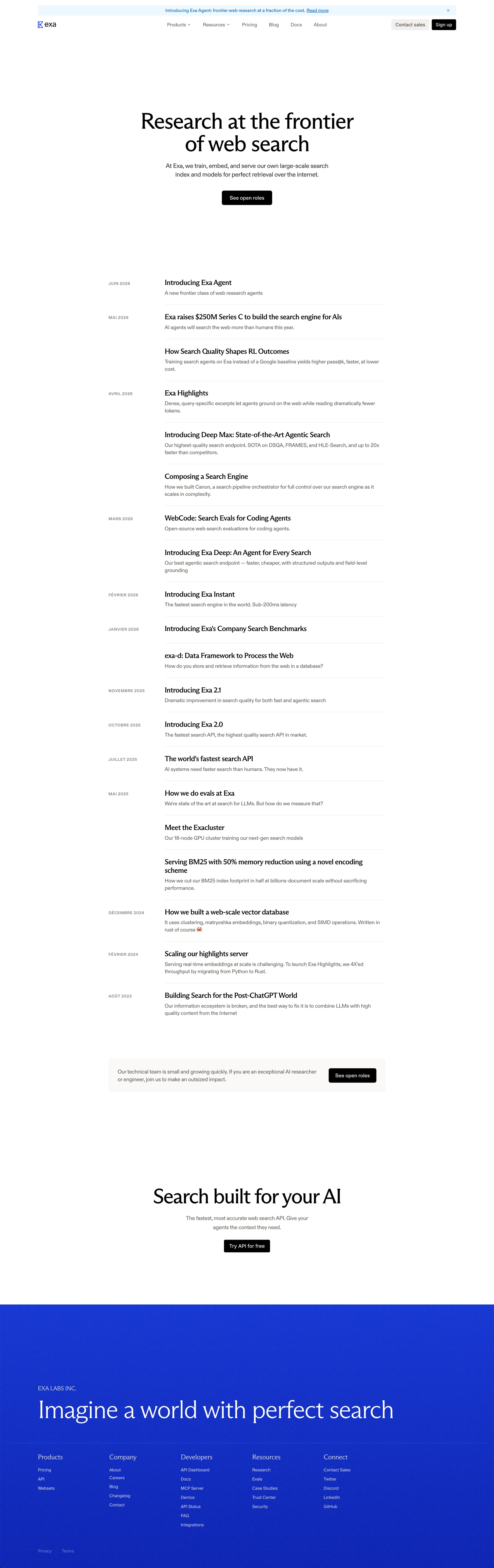 Exa - Exa Research Technical Blog on Search & AI Infrastructure screen
