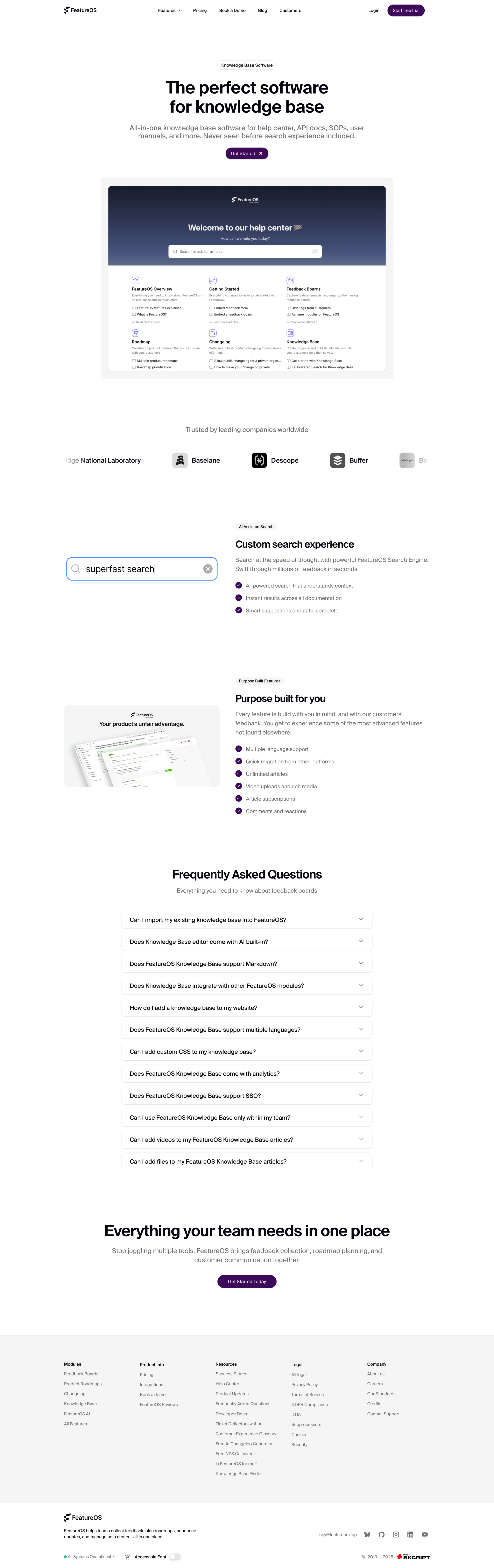 FeatureOS - Self-service Knowledge Base (Help Center) FeatureOS screen