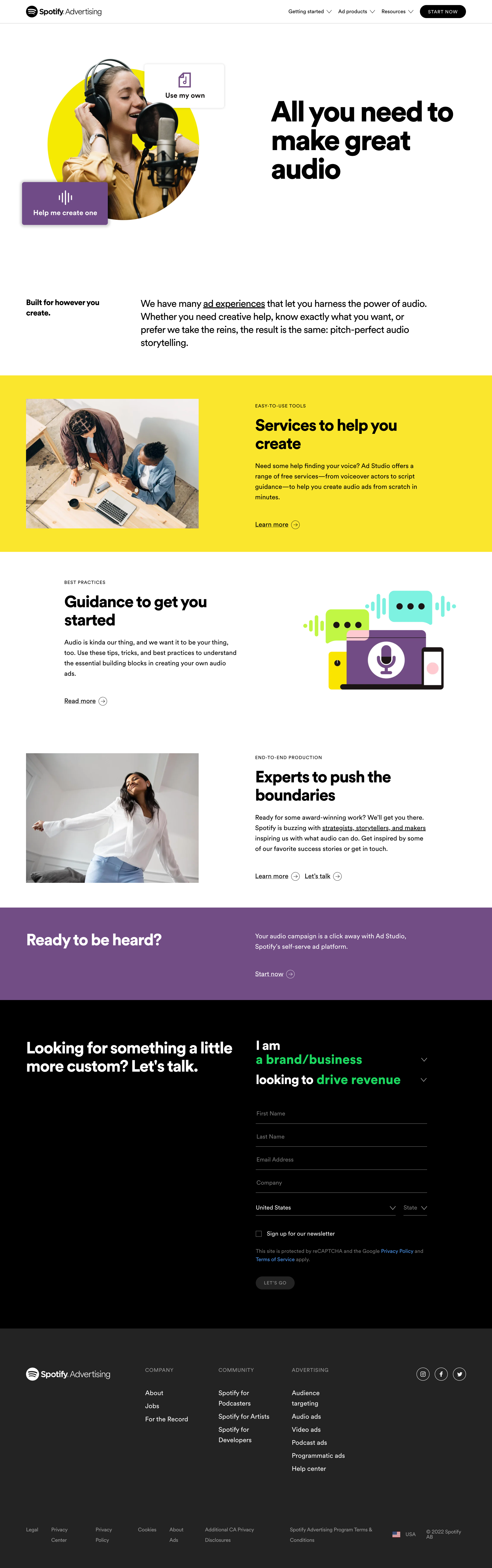 Spotify - Create with Spotify | Spotify Advertising screen