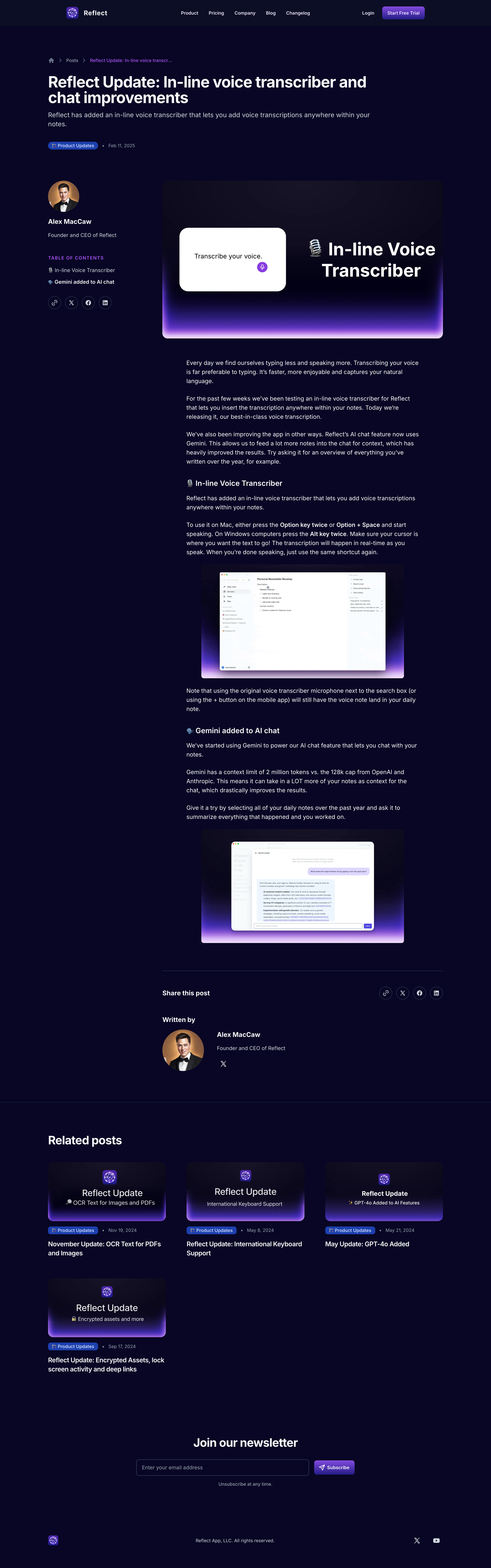 Reflect - Reflect Update In-line voice transcriber and chat improvements screen