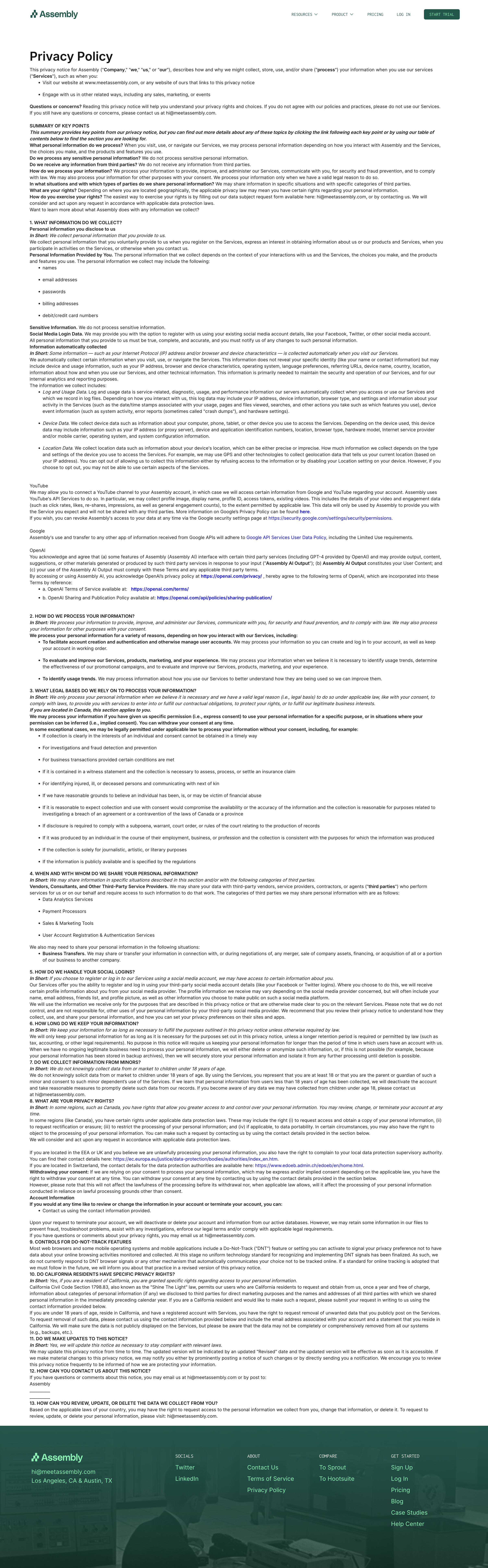 Assembly - Privacy Policy screen