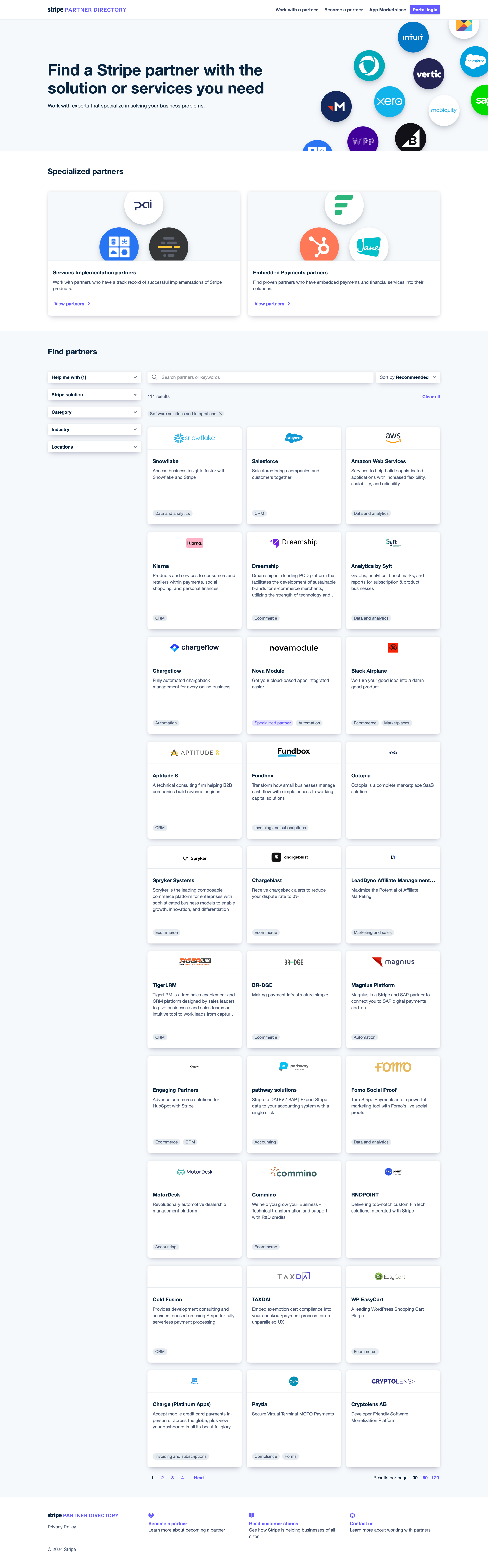 Stripe - Partner Directory | Stripe Partner Ecosystem screen