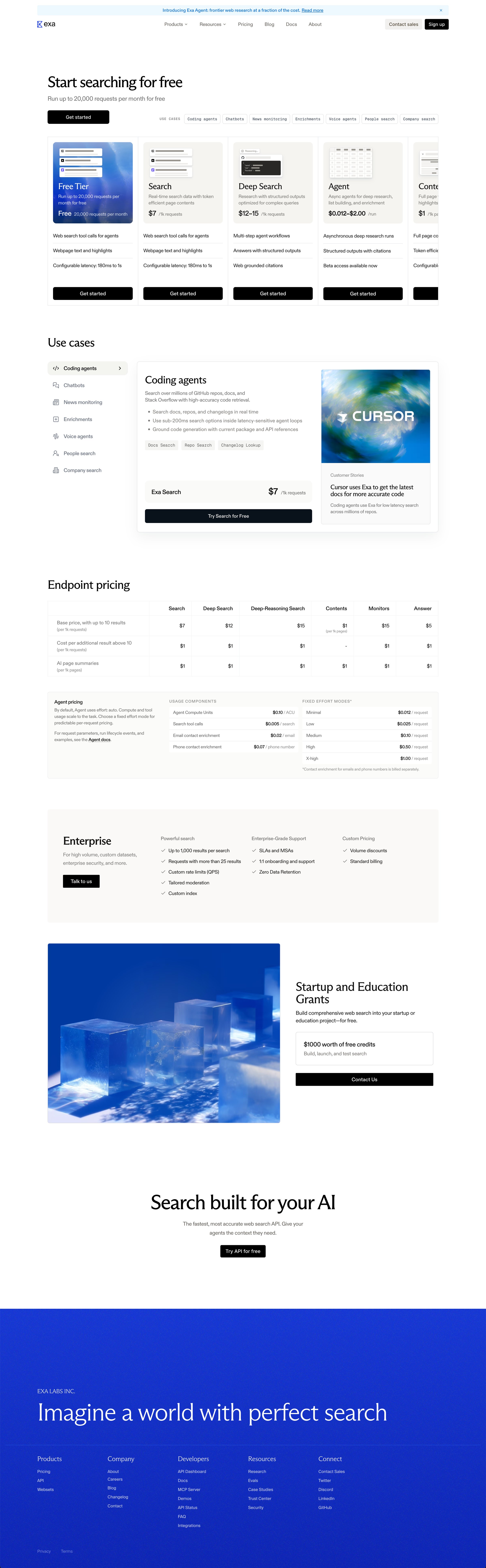 Exa - API Pricing Exa screen