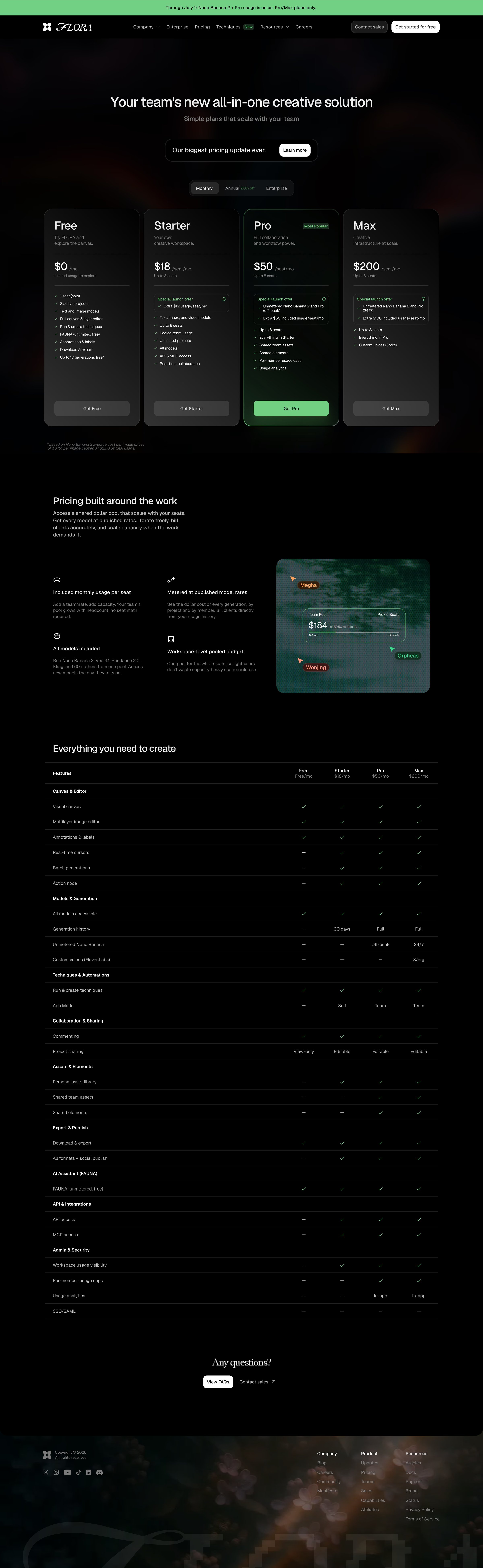 Flora - FLORA Pricing — Flexible Plans for Teams & Creators screen