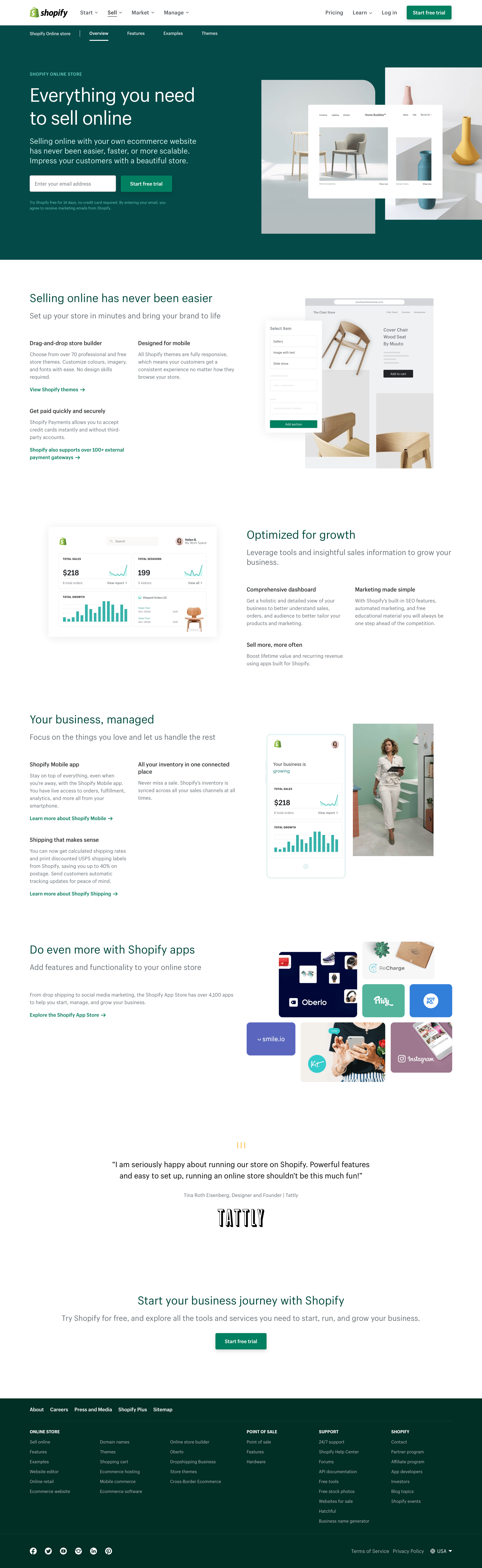 Shopify - Sell Products Online - Start an Online Store - Free Trial screen