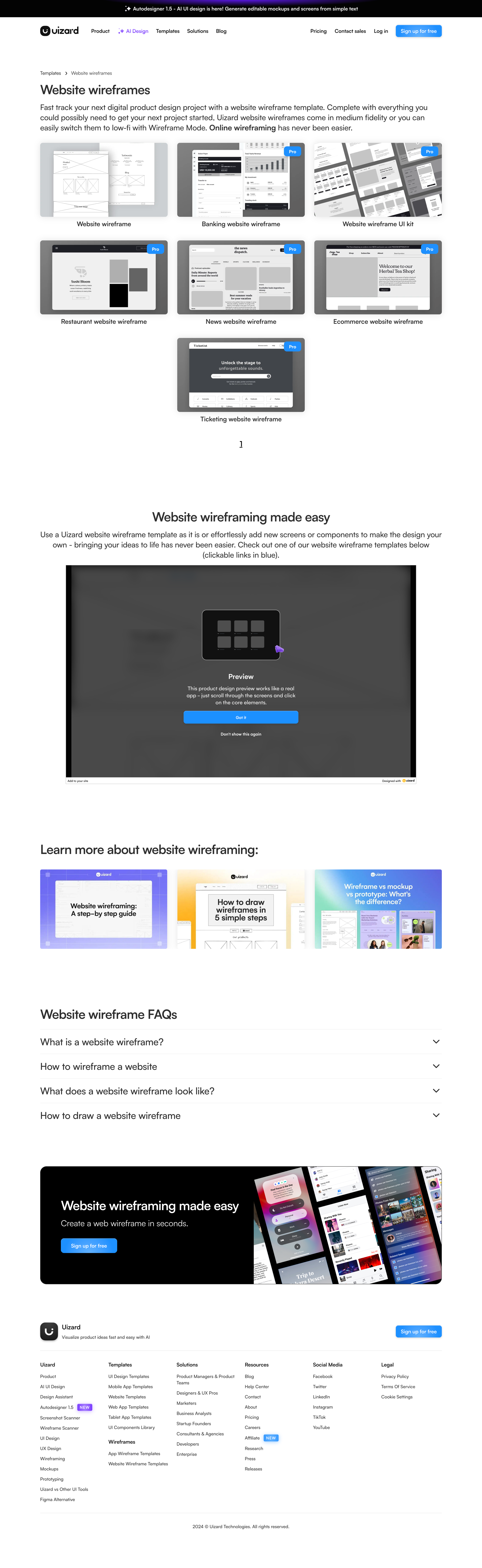 Uizard - Website Wireframes | Website Wireframe Templates Uizard screen